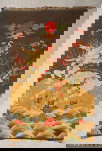 A qilin patterned Chinese k'o-ssu silk piece ,Qing Dynasty,China: L:103cm W:65cm