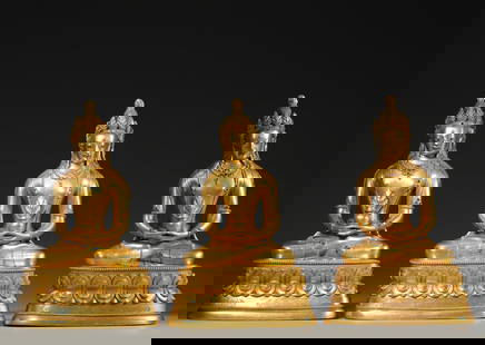 3 gilding copper buddha statues,Qing Dynasty,China: 13.5x9x21cm,5703g