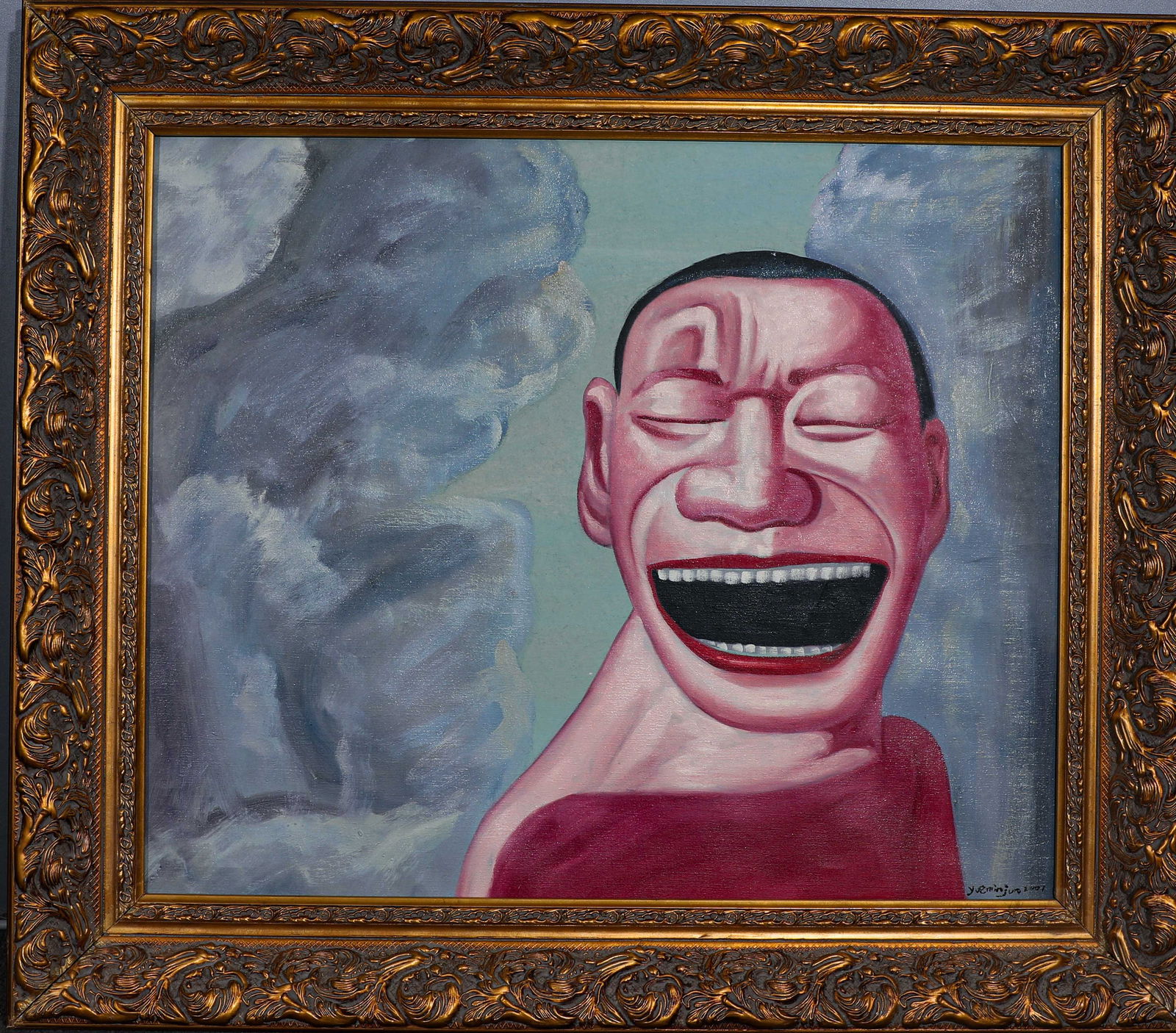 Boutique Oil Painting , Yue Minjun's mark, China: High:69cm,Wide:78cm