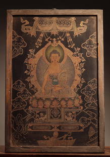 Brocade thangka of Sakyamuni Buddha, China: H96cm L66cm