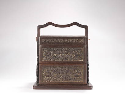 Qing Dynasty Rosewood Dragon Pattern Gift Box, China: H:28cm W:22.5cm Weight:1840g