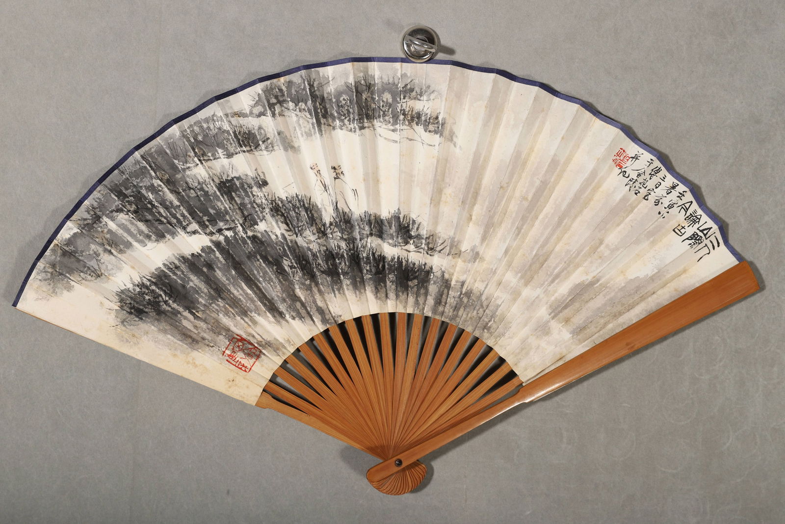 Fu Baoshi, Folding Fan with Landscape and Figures: Paper scroll,50x60cm
