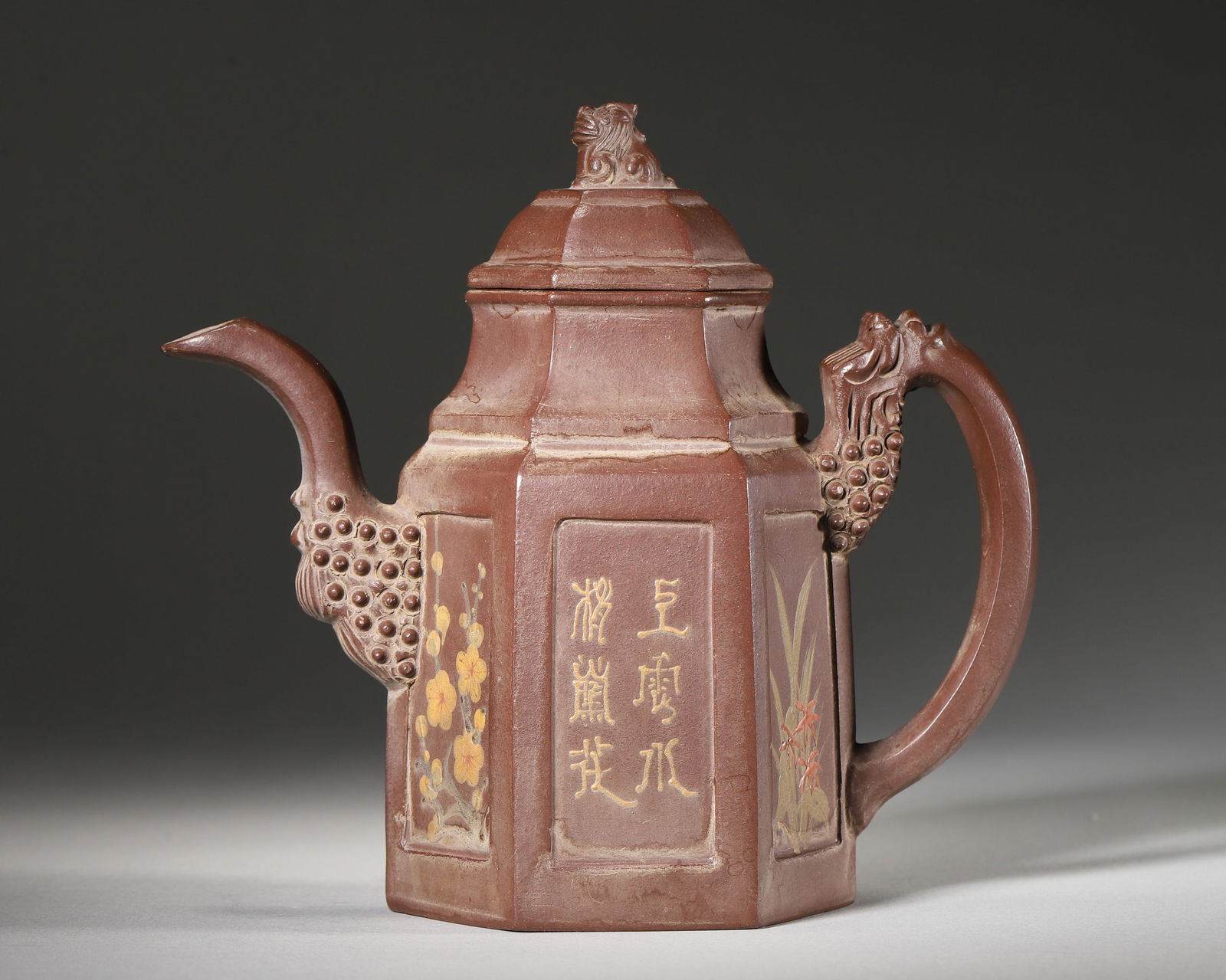 A Purple clay hexagonal teapot  by Chen Mingyuan, Qing Dynasty,China (1 of 7)