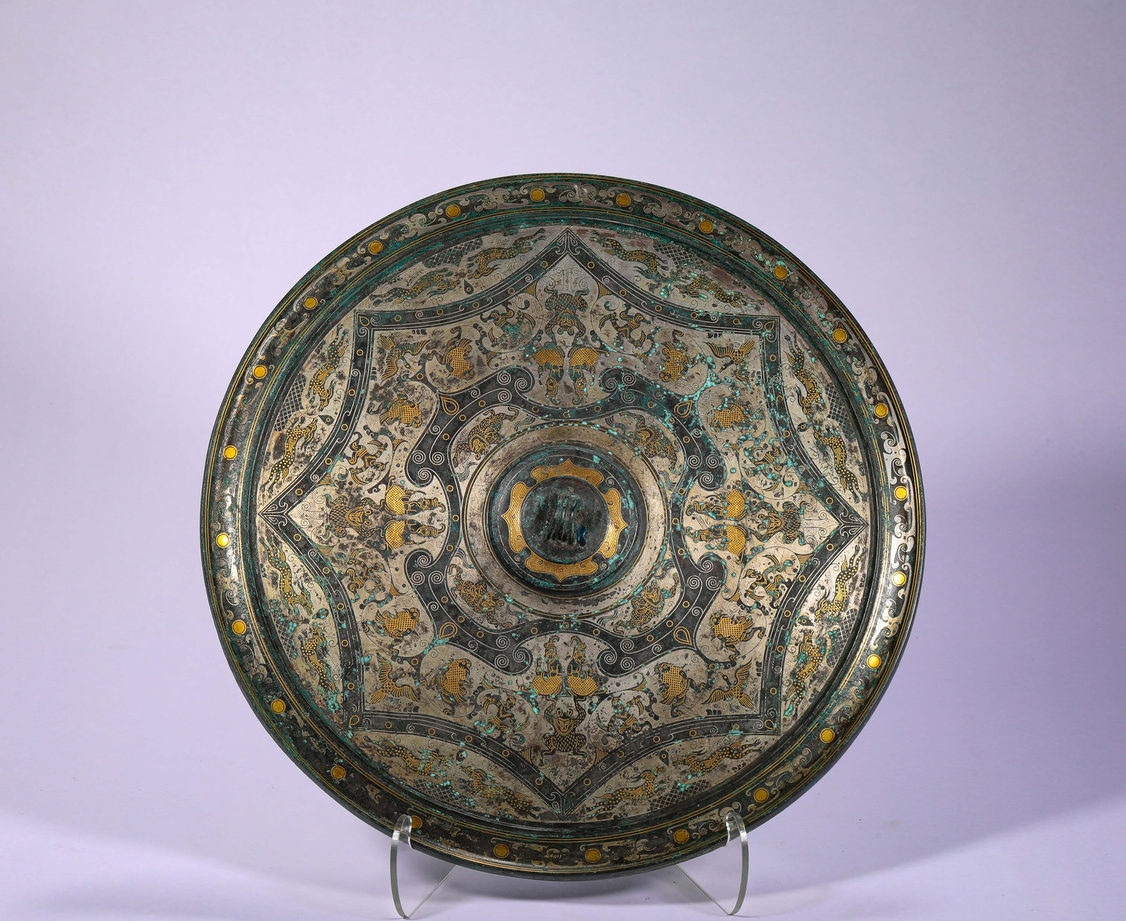 Han Dynasty Copper Cuo Gold and Silver Divine Man and Divine Beast Story Bronze Mirror (1 of 7)