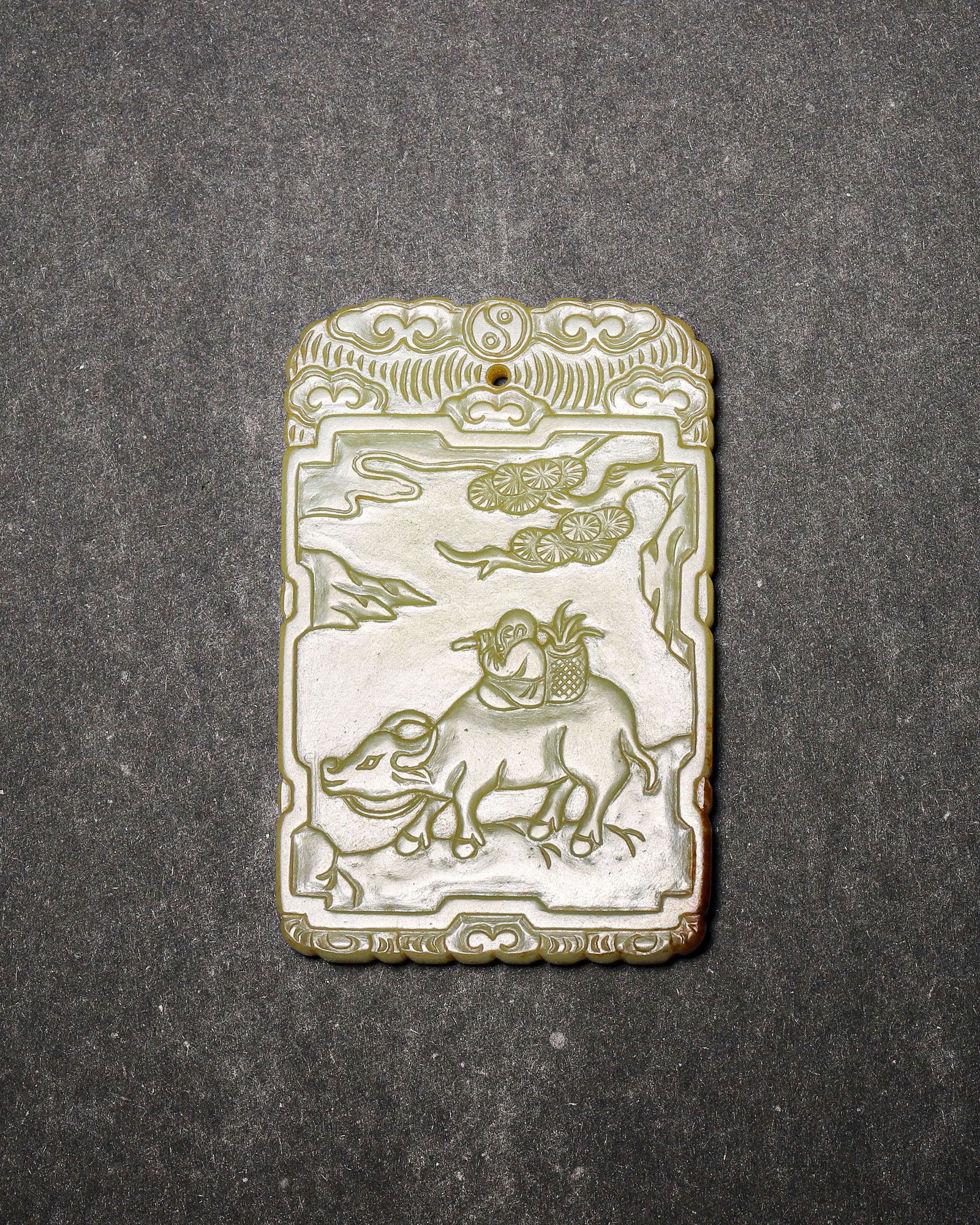 Mid-qing dynasty hetian yellow jade plaque with shepherd boy & poem (1 of 6)