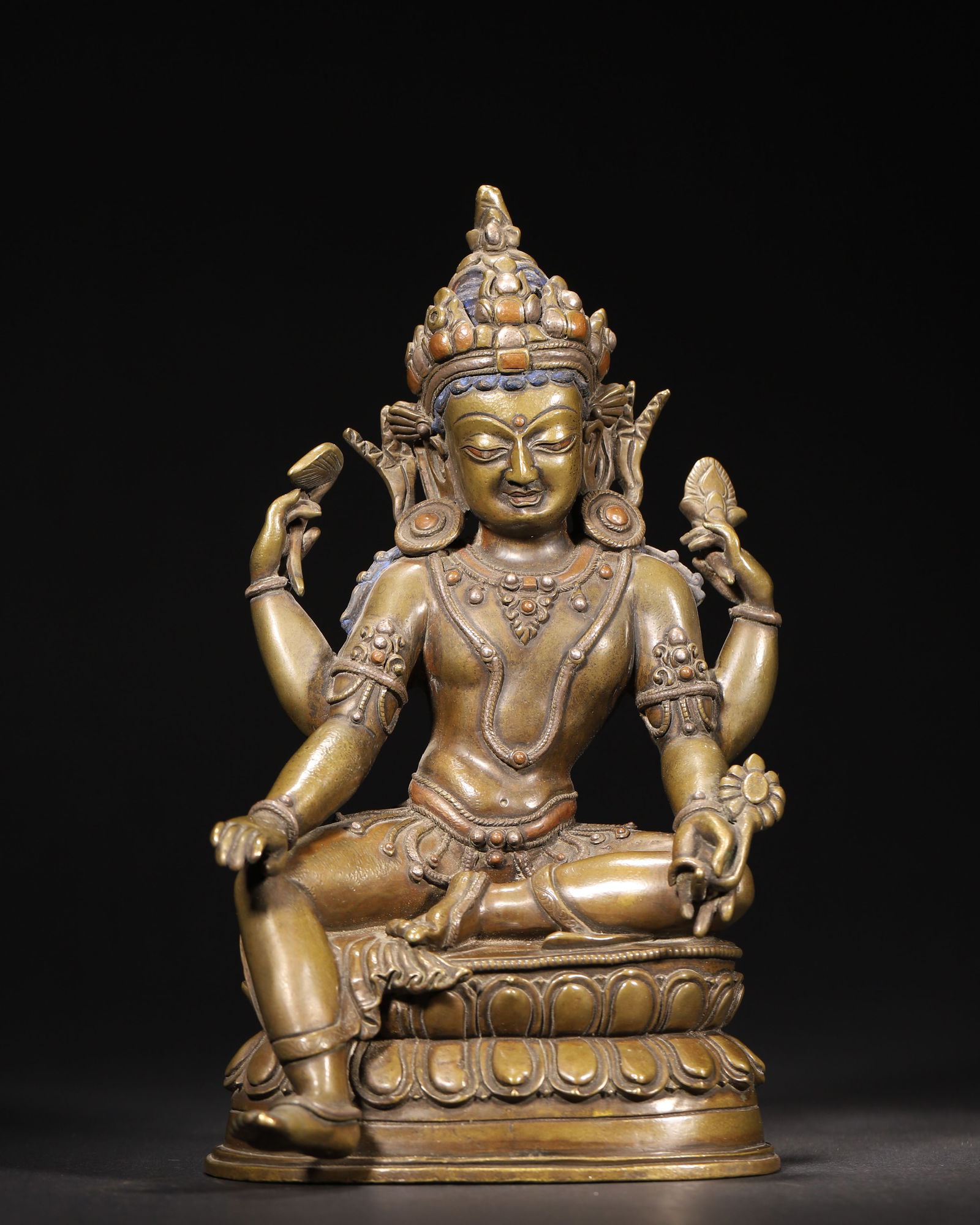 Bronze figure of four-armed avalokite?vara, mid-malla dynasty, nepal (1 of 9)