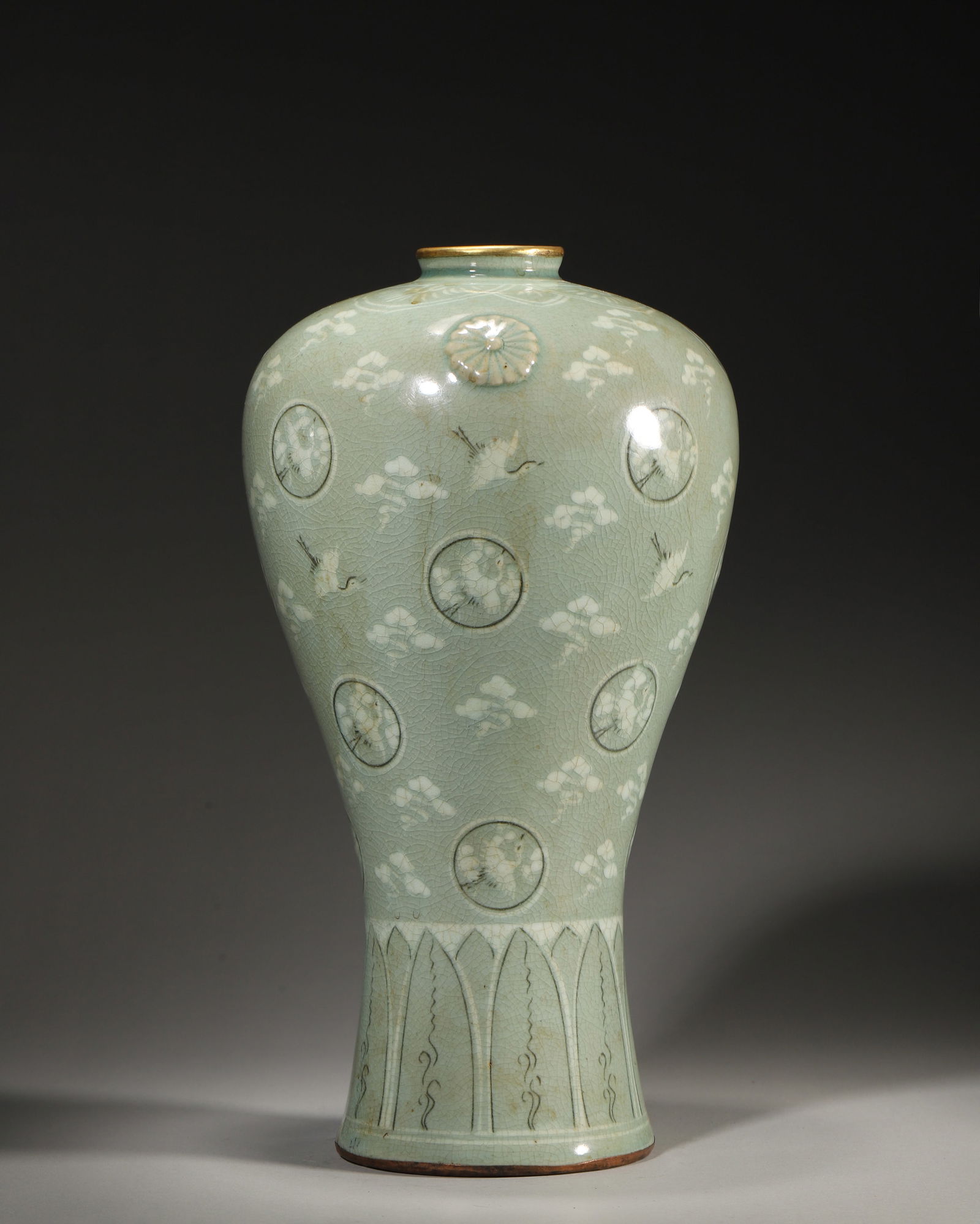 Southern Song Dynasty, Korean Celadon Plum Vase with White Crane Reserve Decoration (Qianlong (1 of 7)