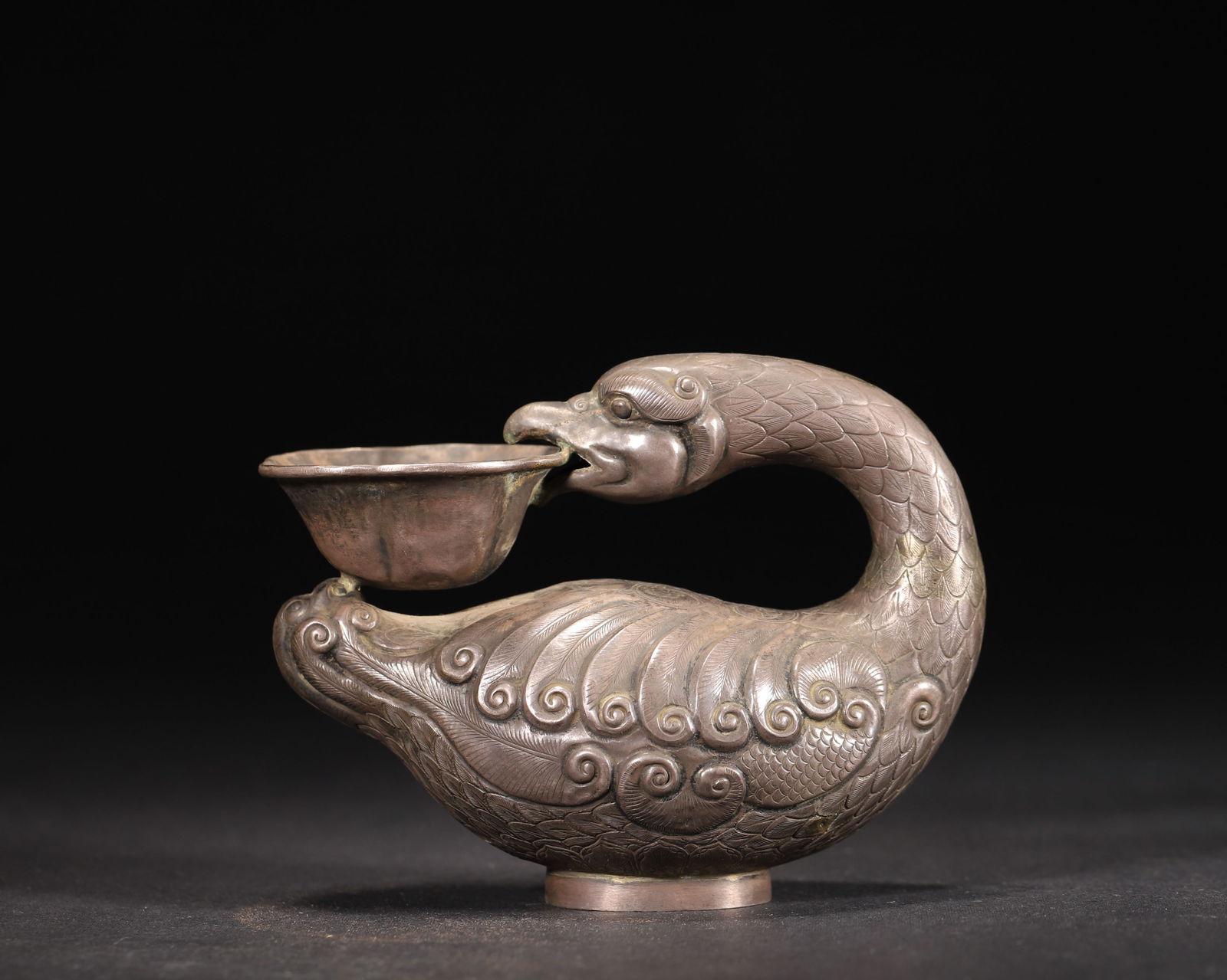 Tang dynasty, silver water pot in the form of a wild goose holding a cup (1 of 6)