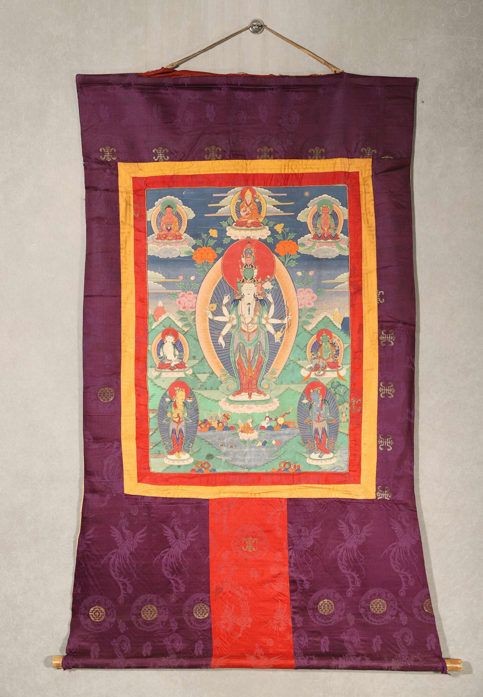 Qing dynasty, qianlong period, court-mounted thangka of eleven-faced, eight-armed avalokiteshvara (1 of 10)