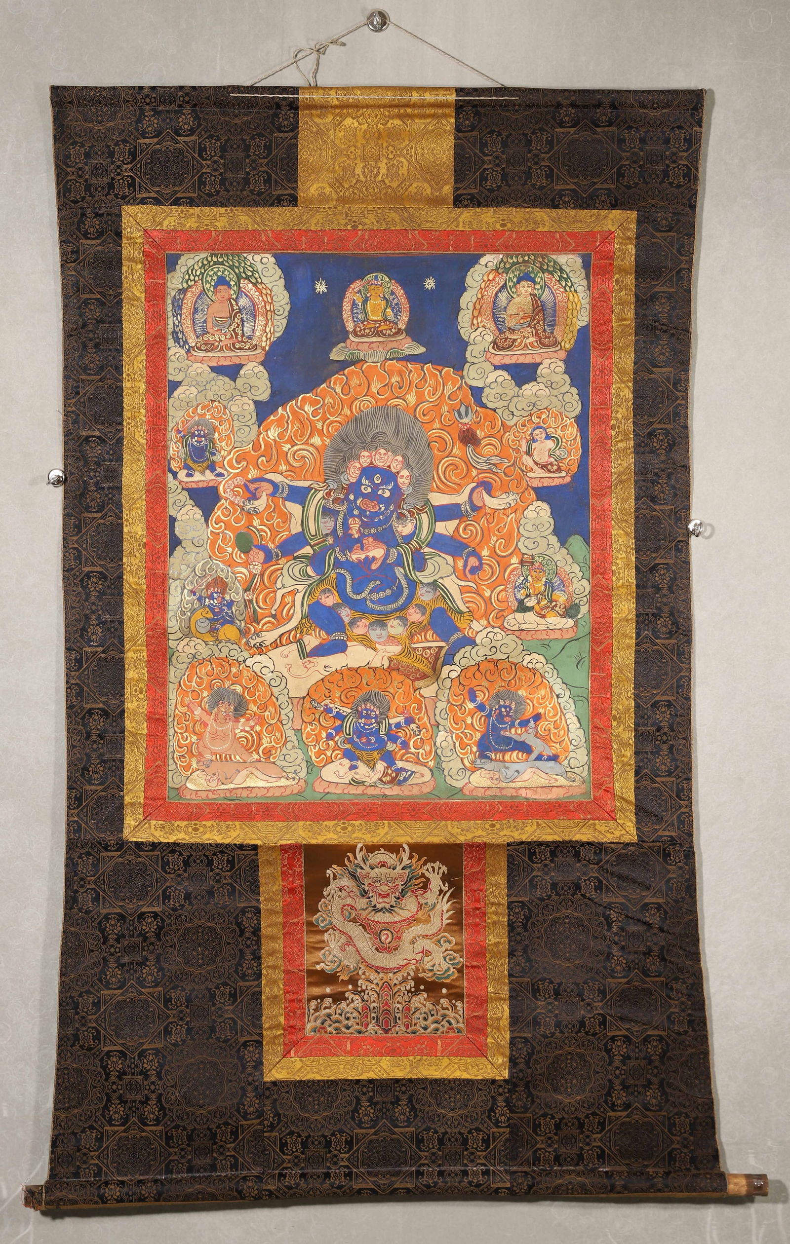 Mid-qing dynasty, mineral pigment thangka of six-armed mahakala (1 of 12)