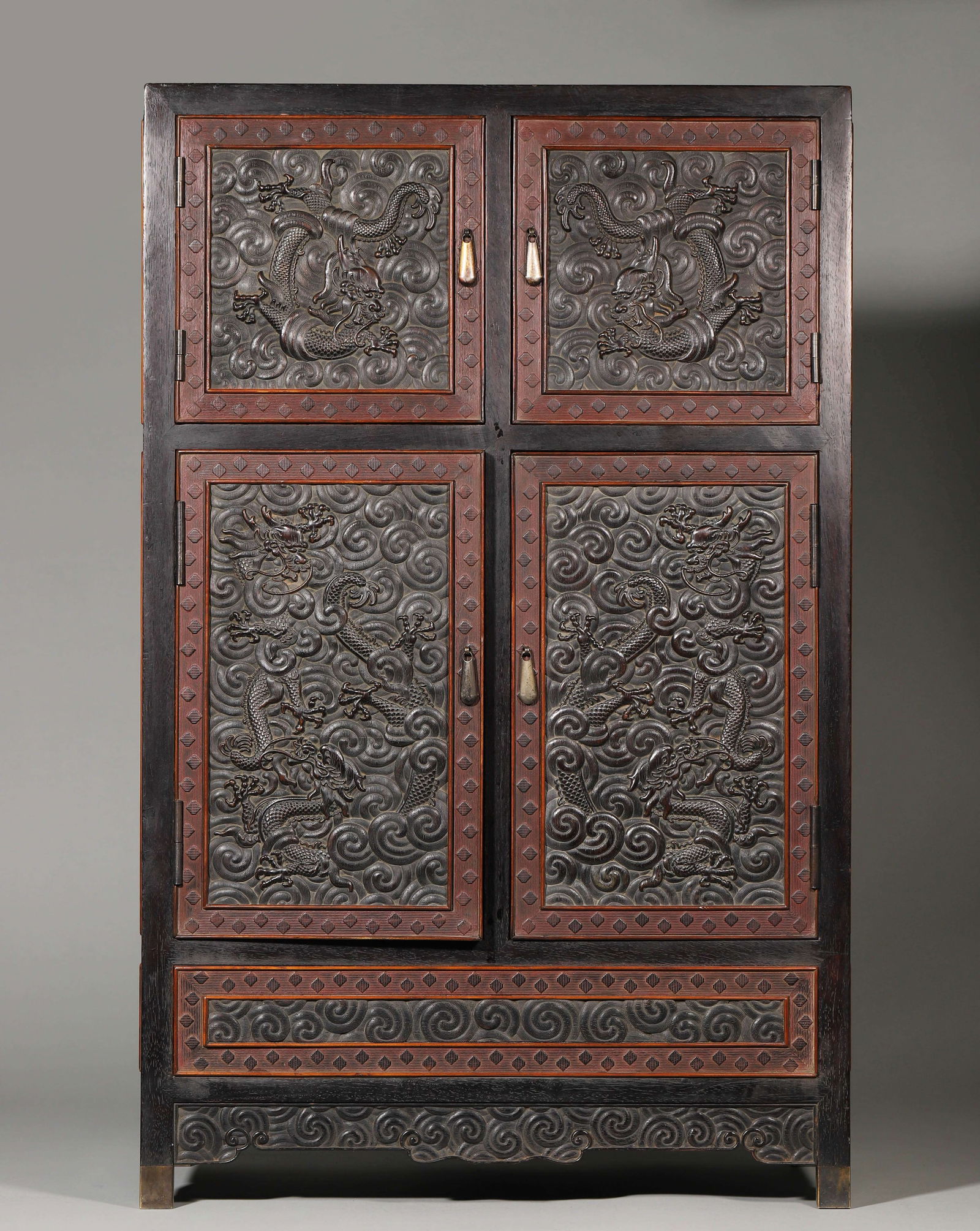 Qing qianlong zitan cabinet with dragon carvings & imperial inscriptions (1 of 11)