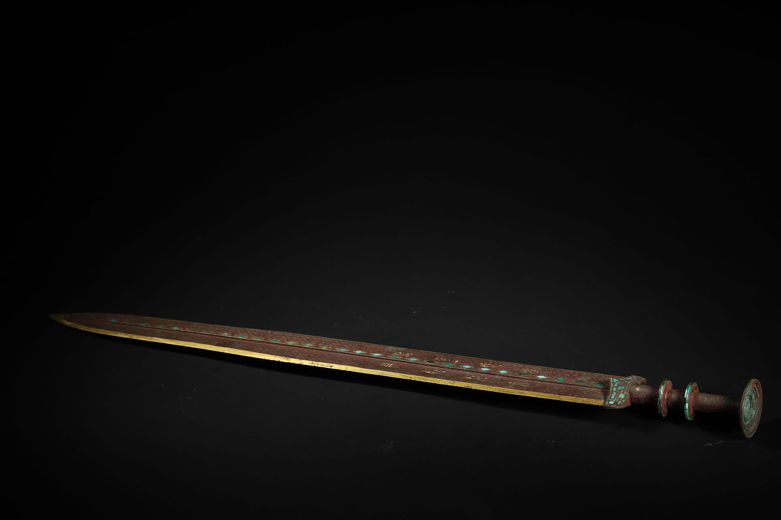 Warring states period gold-and-silver-inlaid turquoise inscribed sword (1 of 7)