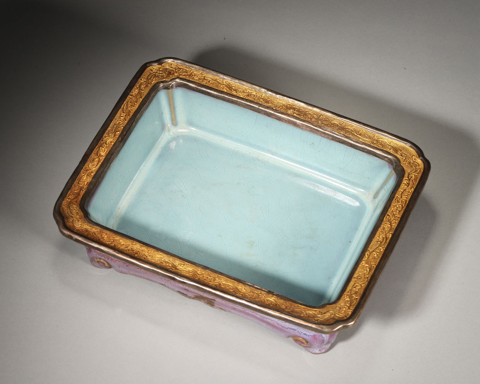 Song Dynasty, Junyao Rectangular Basin with Flambé Glaze and Gilded Rim (1 of 7)