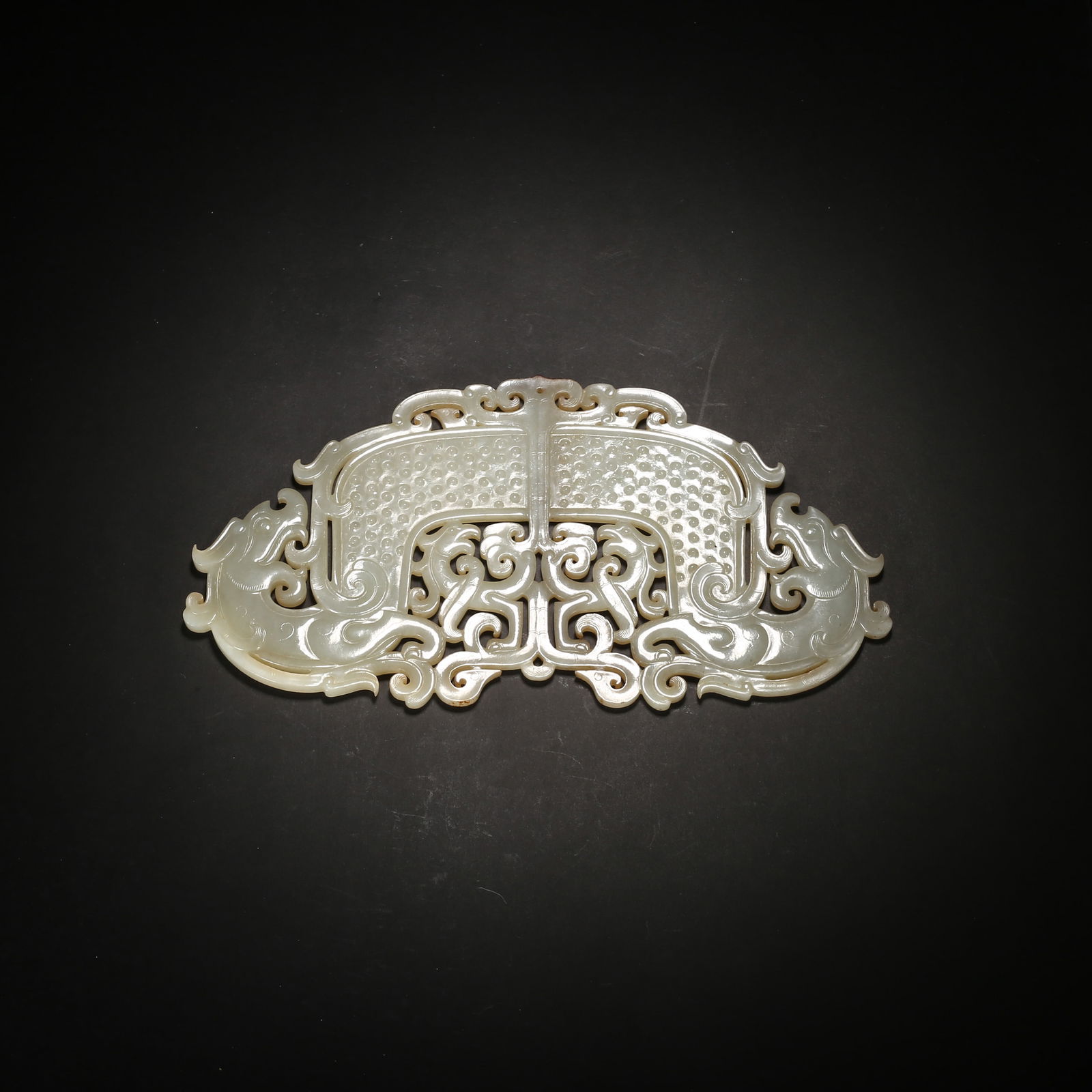 Warring states to han dynasty, white hetian jade double pendant with openwork dragon-phoenix (1 of 2)
