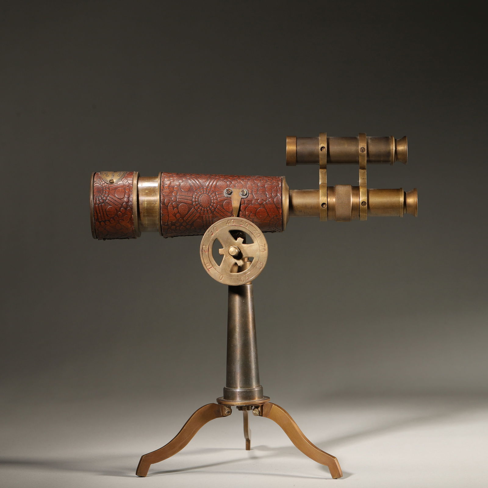 Mid-to-late 19th century, british embossed leather & brass astronomical telescope (original stand) (1 of 5)