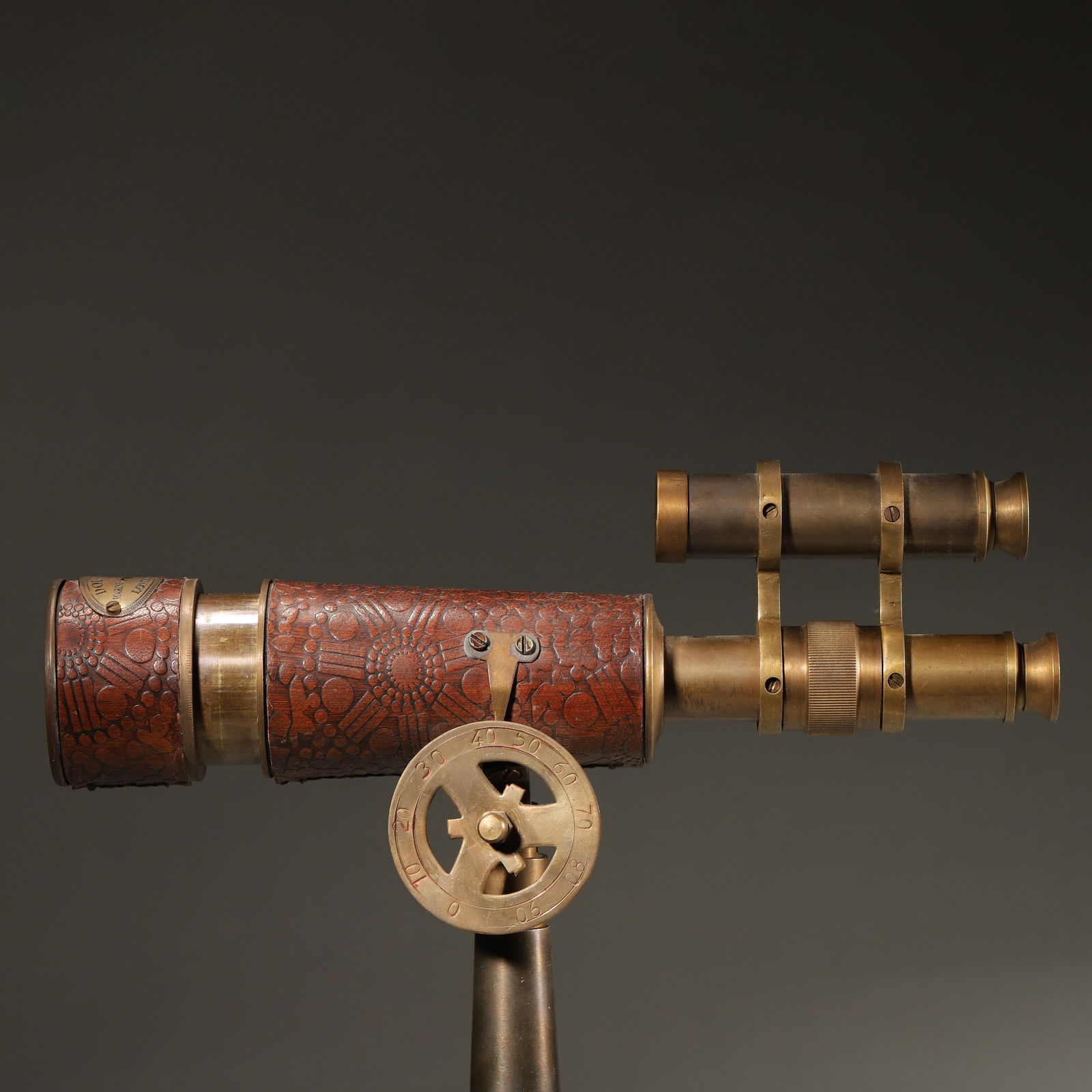 Mid-to-late 19th century, british embossed leather & brass astronomical telescope (original stand) - 2