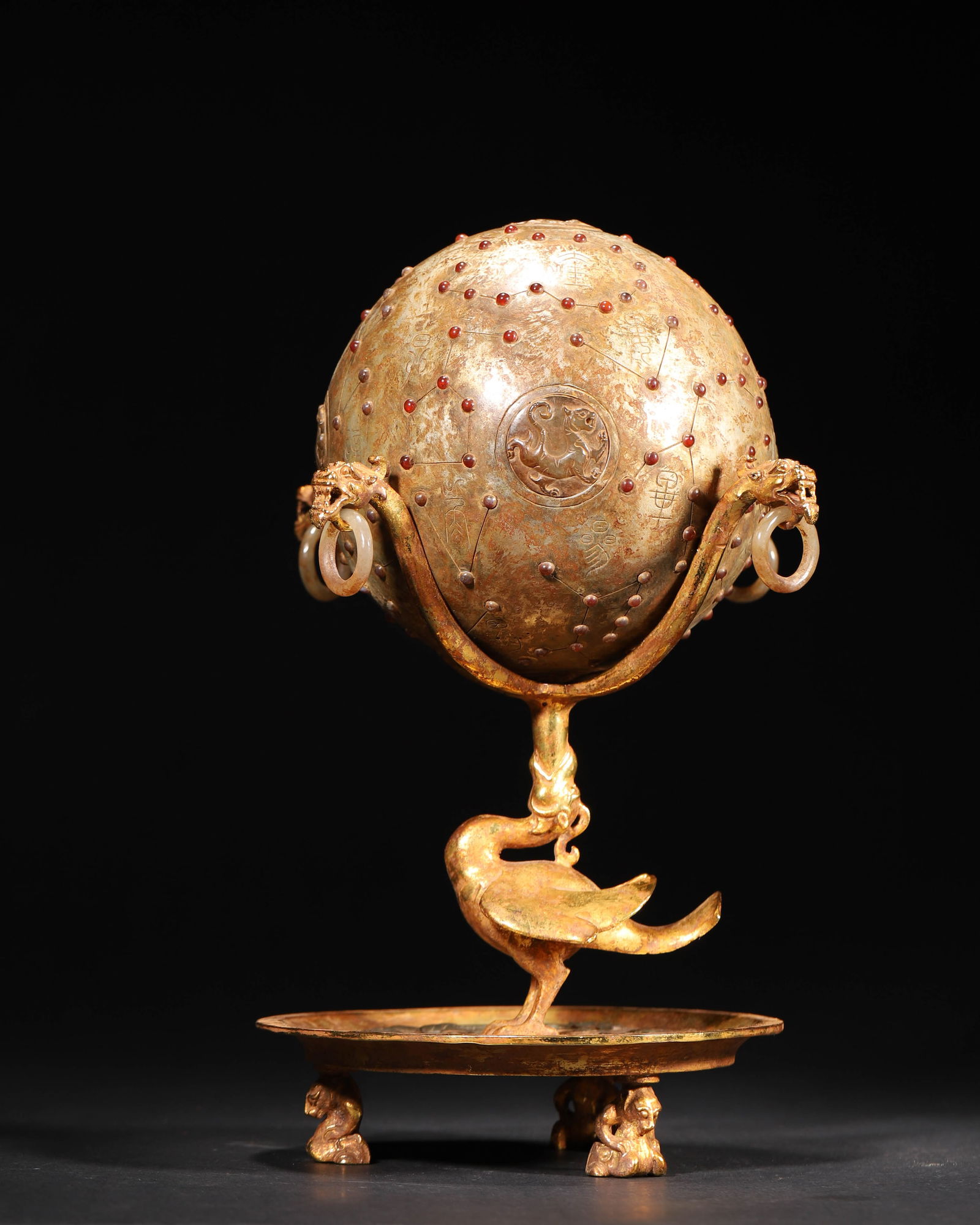 Han dynasty gilt-bronze & jade-inlaid astronomical celestial globe (1 of 12)