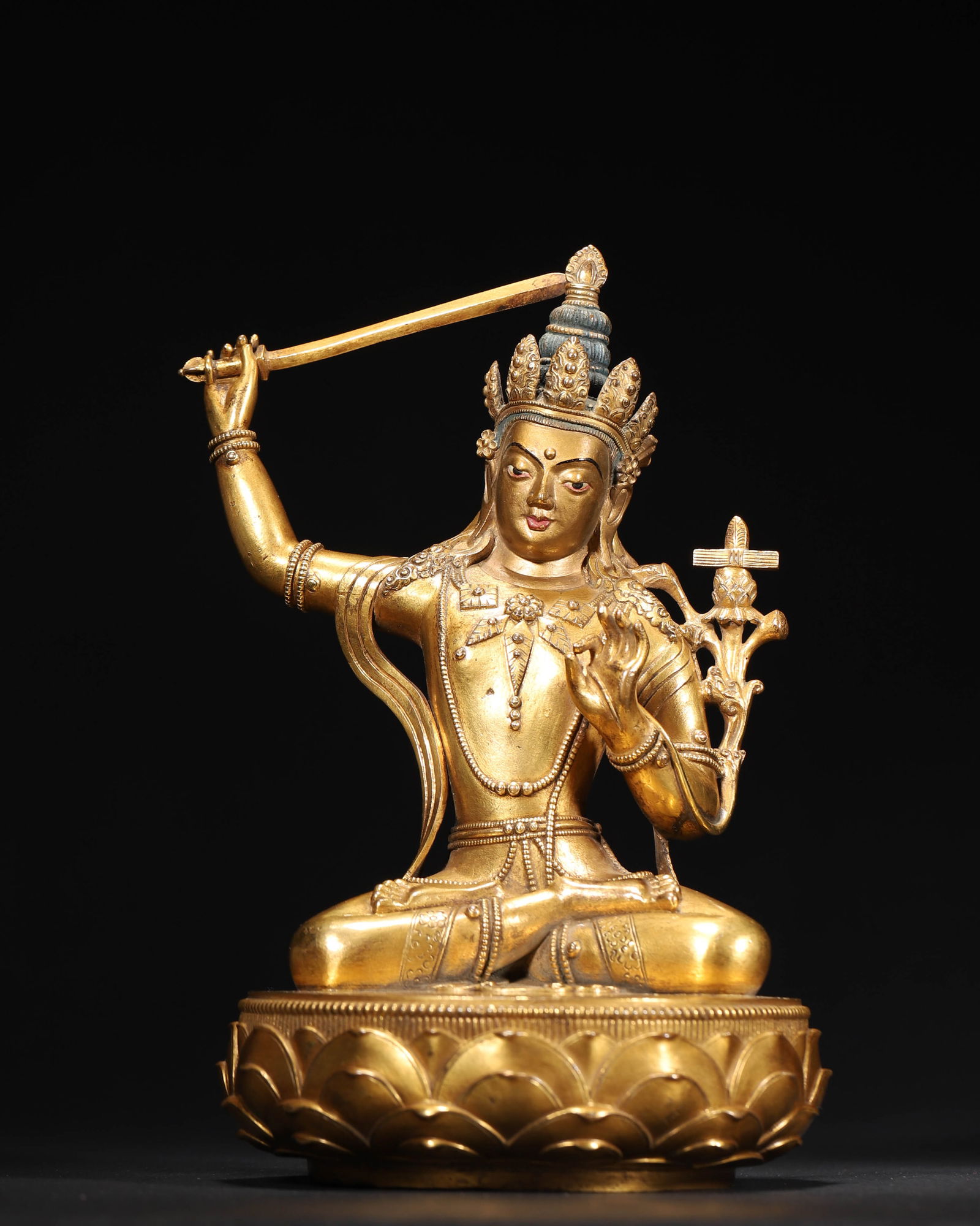 Qing dynasty gilt-bronze manjushri buddha statue (1 of 9)