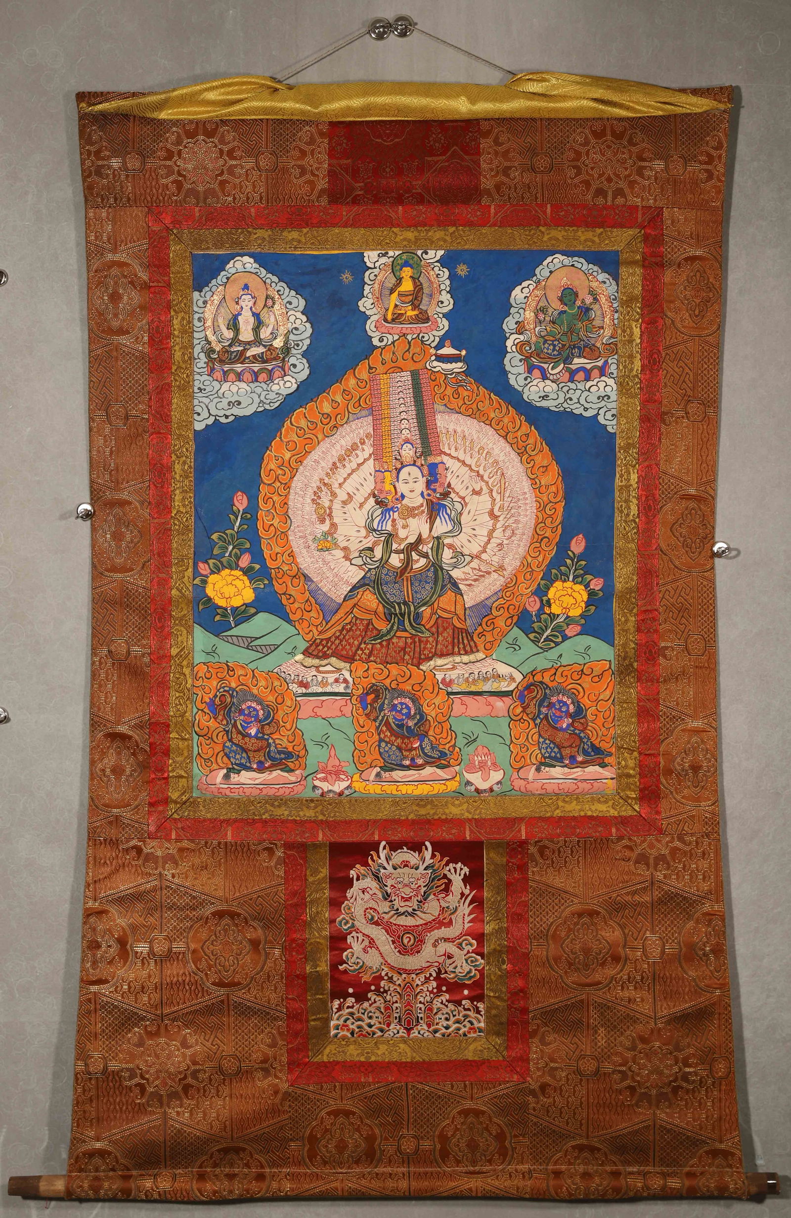 Mid-qing dynasty, mineral pigment thangka of thousand-armed avalokite?vara (1 of 12)