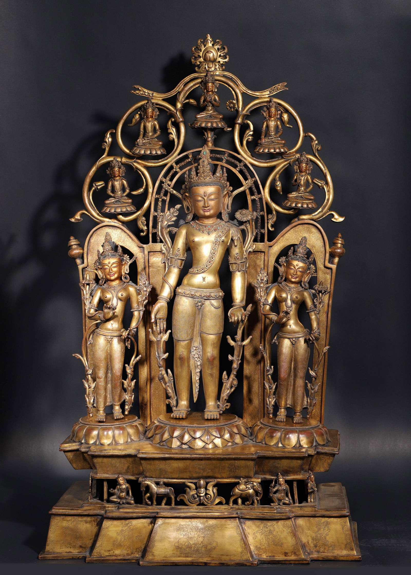 Gilt-bronze triad of avalokite?vara, nepal, malla dynasty (1 of 18)