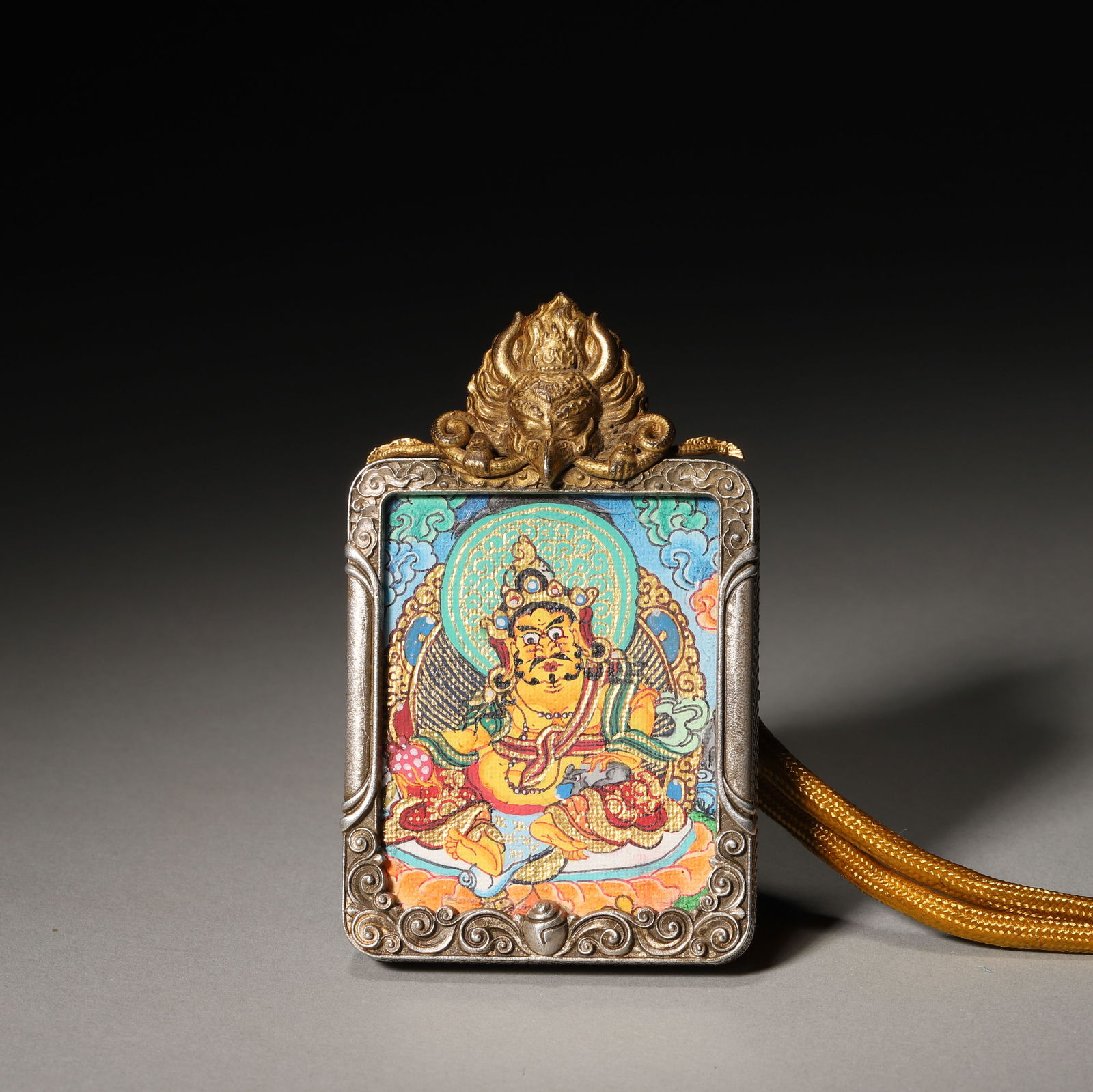 Qing Dynasty Qianlong Period, Silver-Gilt Gau Box with Inlaid Thangka of Yellow Jambhala (1 of 5)