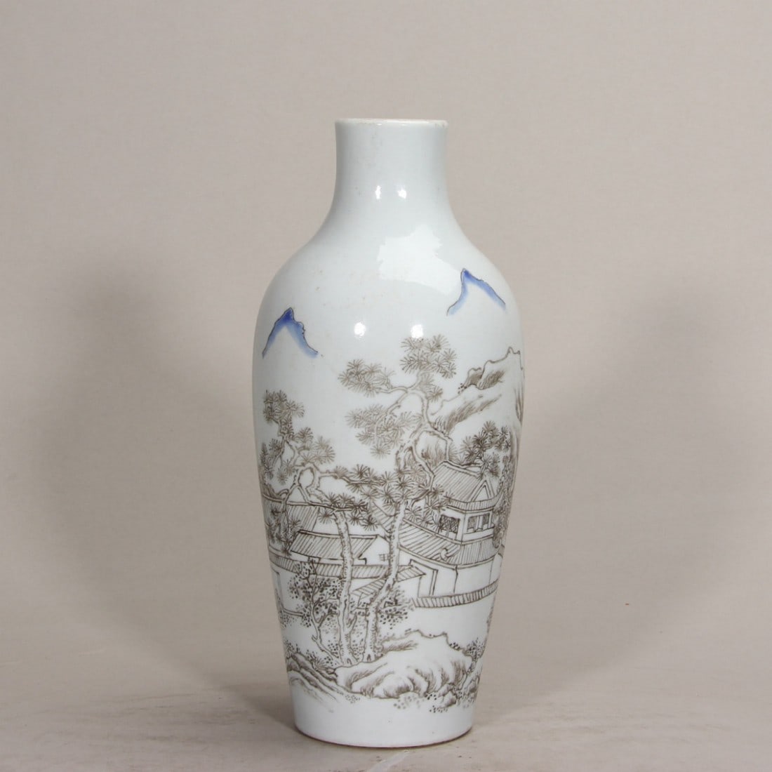 Qing dynasty qianlong period, ink-color olive-form vase with landscape and figure design (1 of 9)