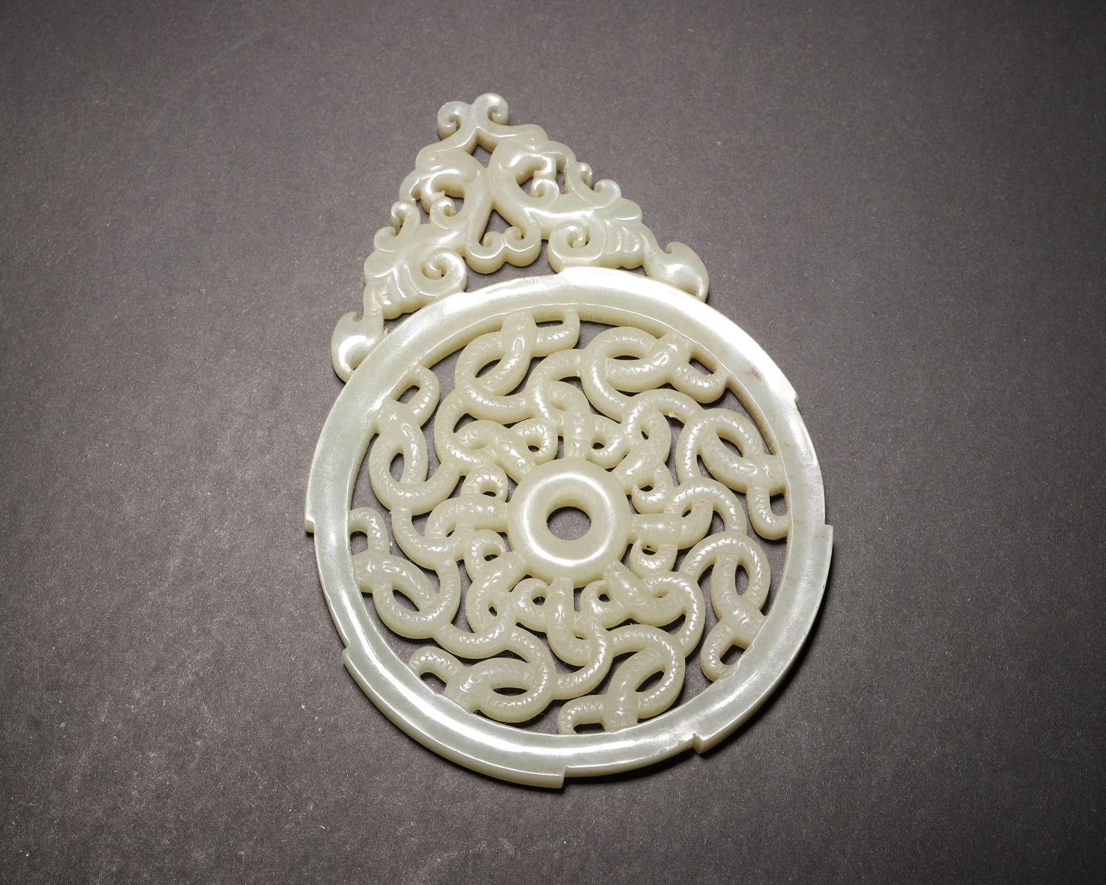 Mid-qing dynasty hetian pale celadon jade openwork serpent & chilong bi disc (1 of 7)
