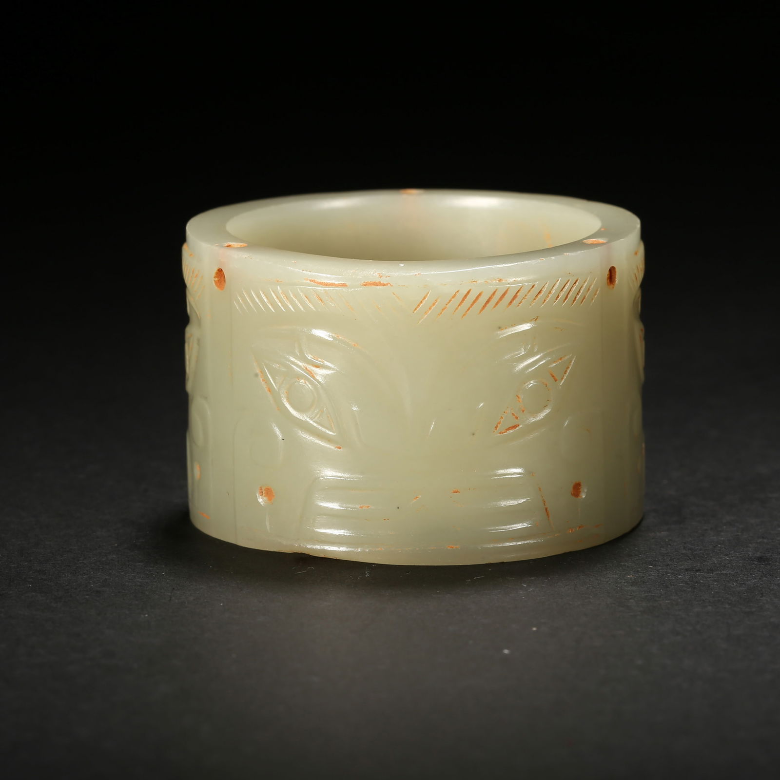 Western zhou dynasty, white hetian jade hoop with beast-face pattern (1 of 2)