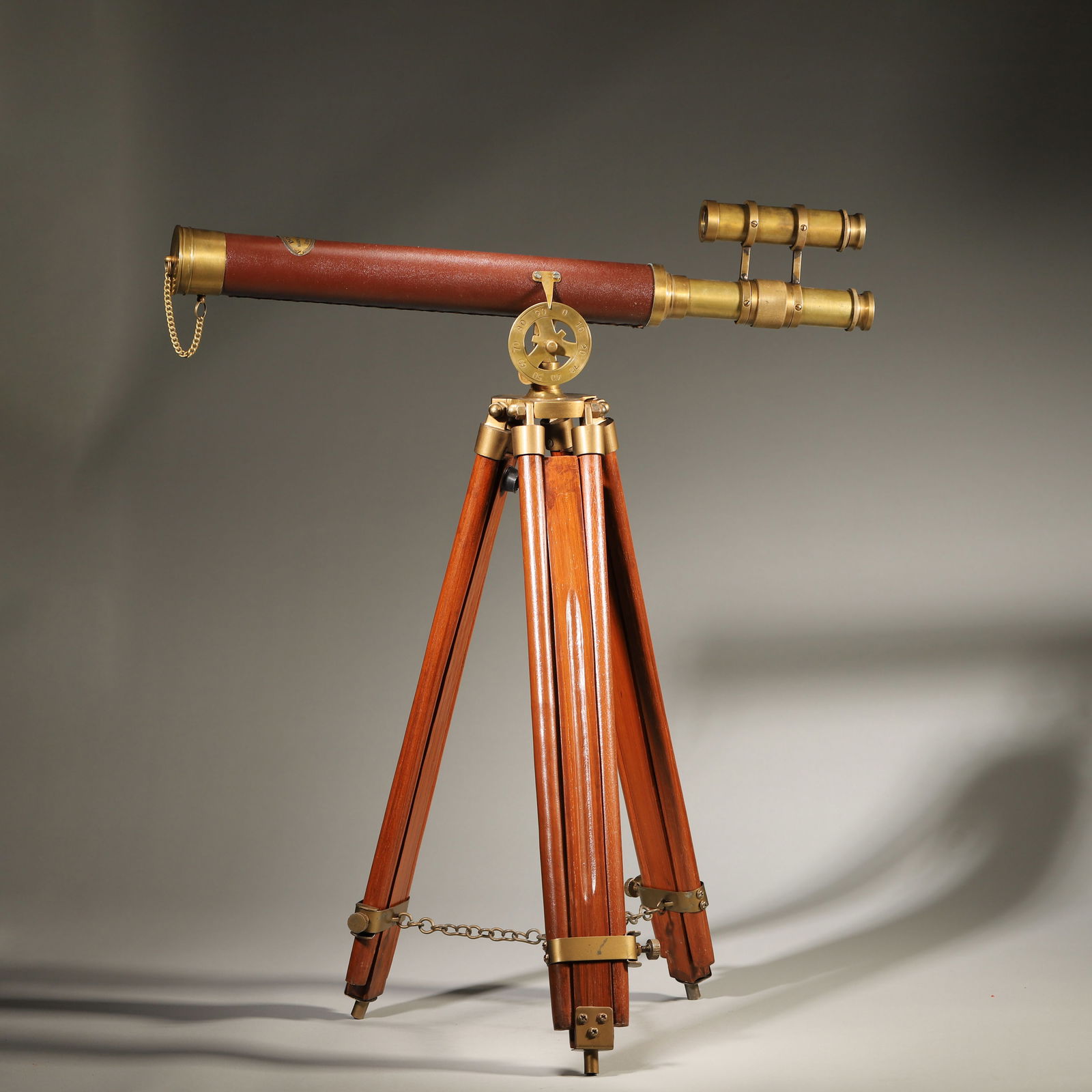 Late 19th century, british brass & leather-clad astronomical telescope (original tripod) (1 of 7)