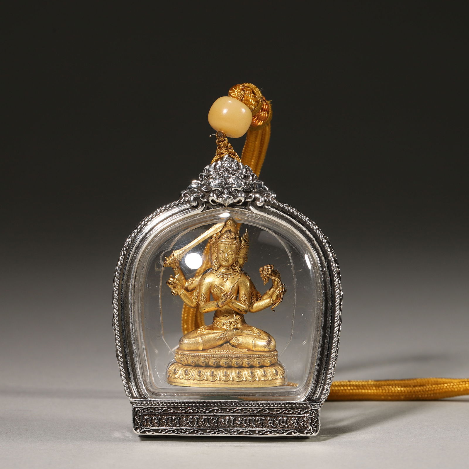 Qing Dynasty Qianlong Period, Gilt-Bronze Portable Shrine of Six-Armed Manjushri (1 of 4)