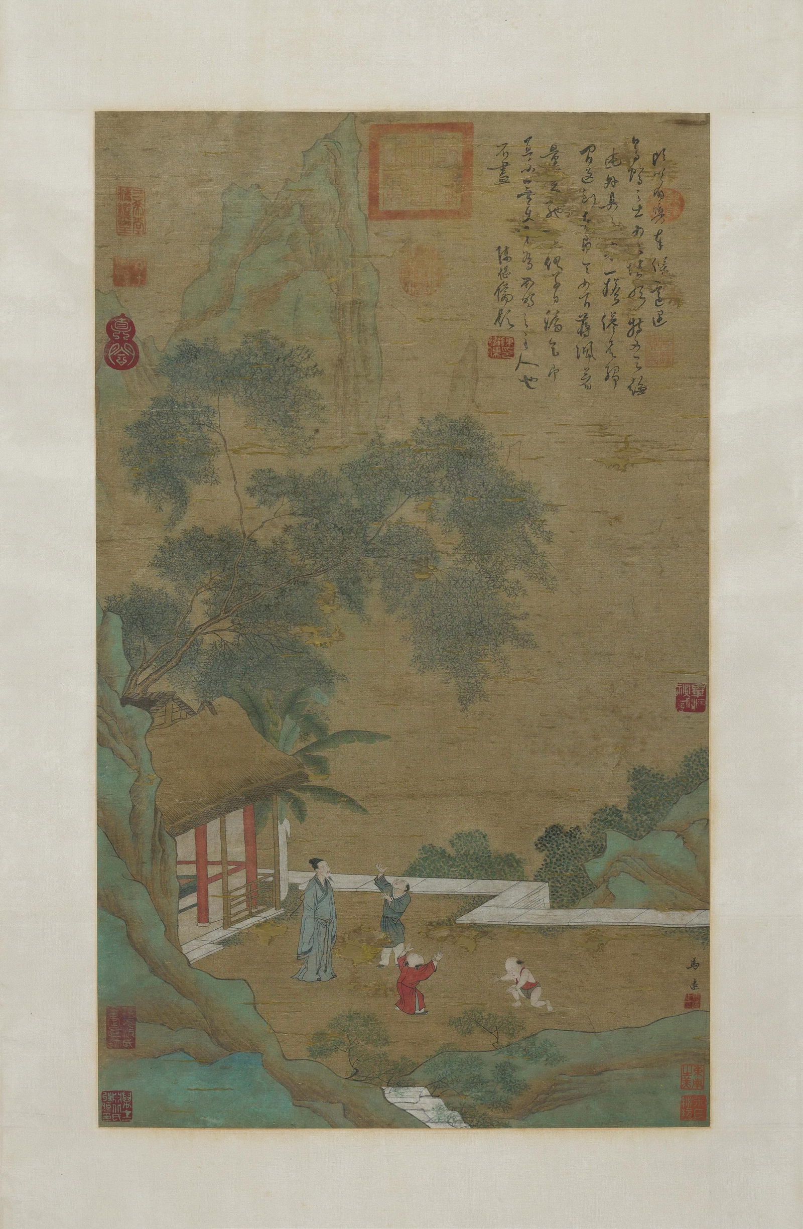 Southern song dynasty, ma yuan, children at play in the courtyard, hanging scroll on silk (1 of 8)