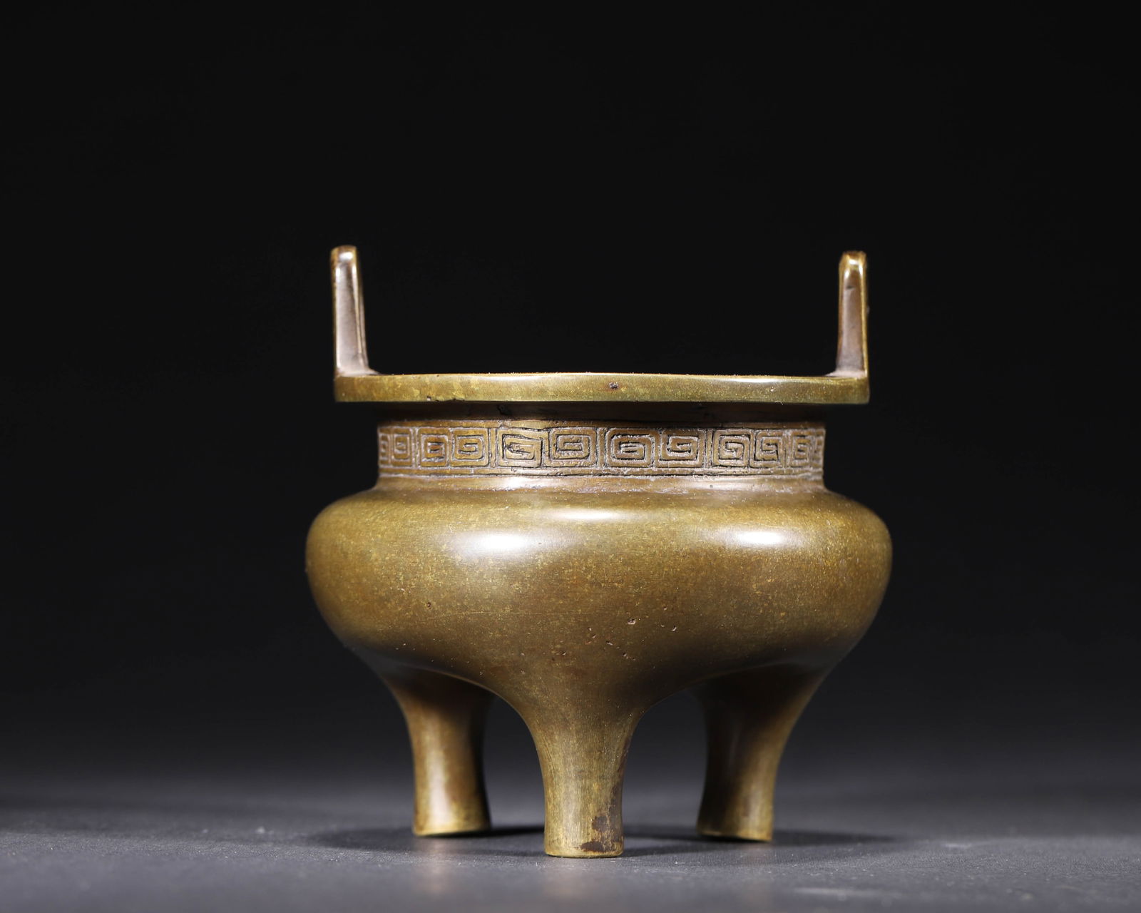 Ming xuande copper censer with straight handles & key fret pattern (1 of 8)