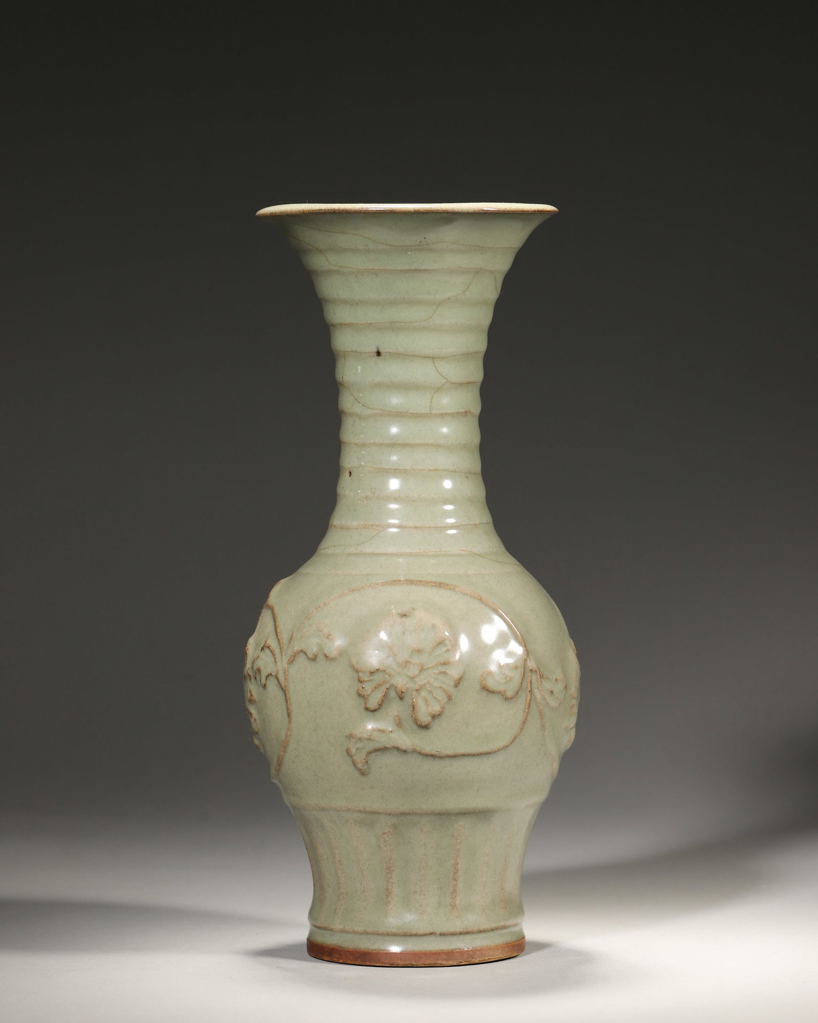 Song dynasty longquan kiln celadon vase with carved floral motifs (1 of 6)