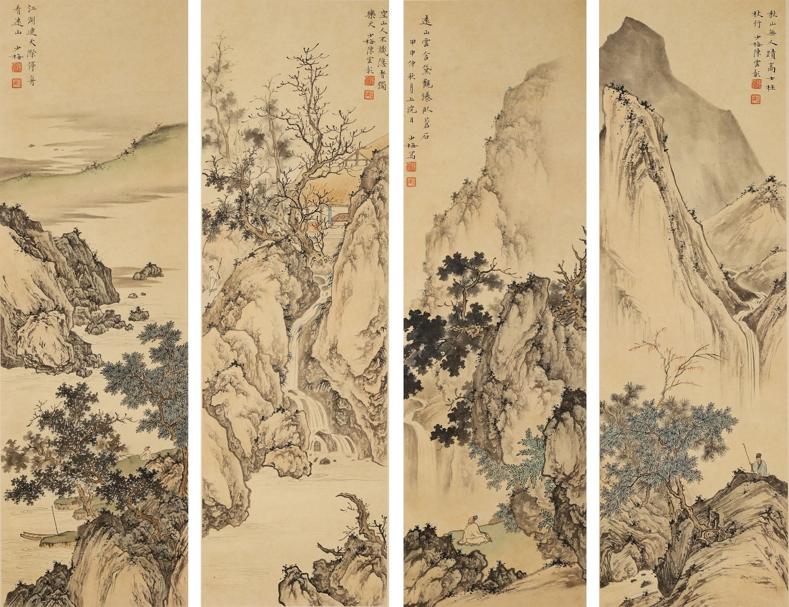 Chen shaomei four-panel landscape four seasons hermitage (1 of 17)