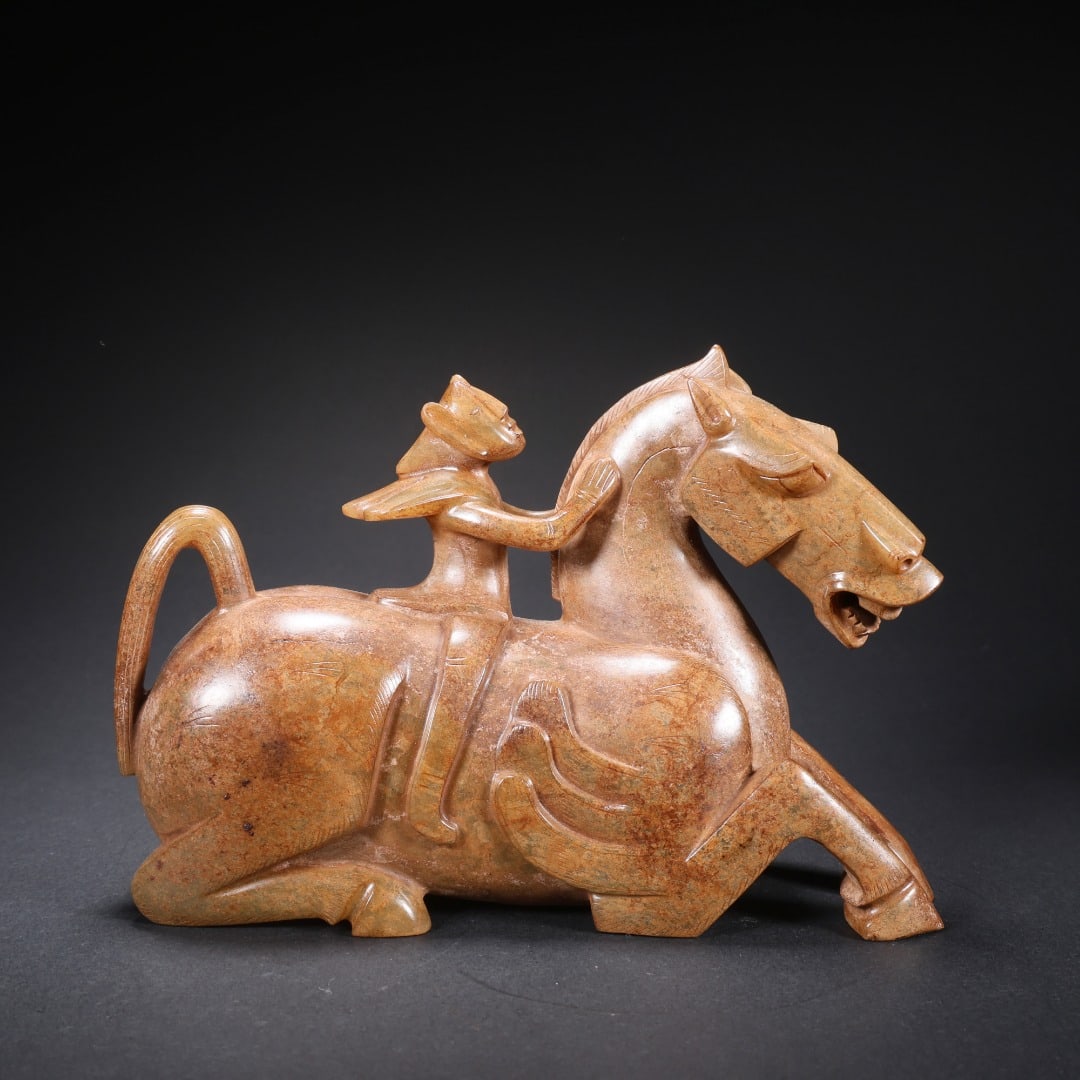 HAN DYNASTY HETIAN JADE MAN RIDING BEAST (1 of 9)