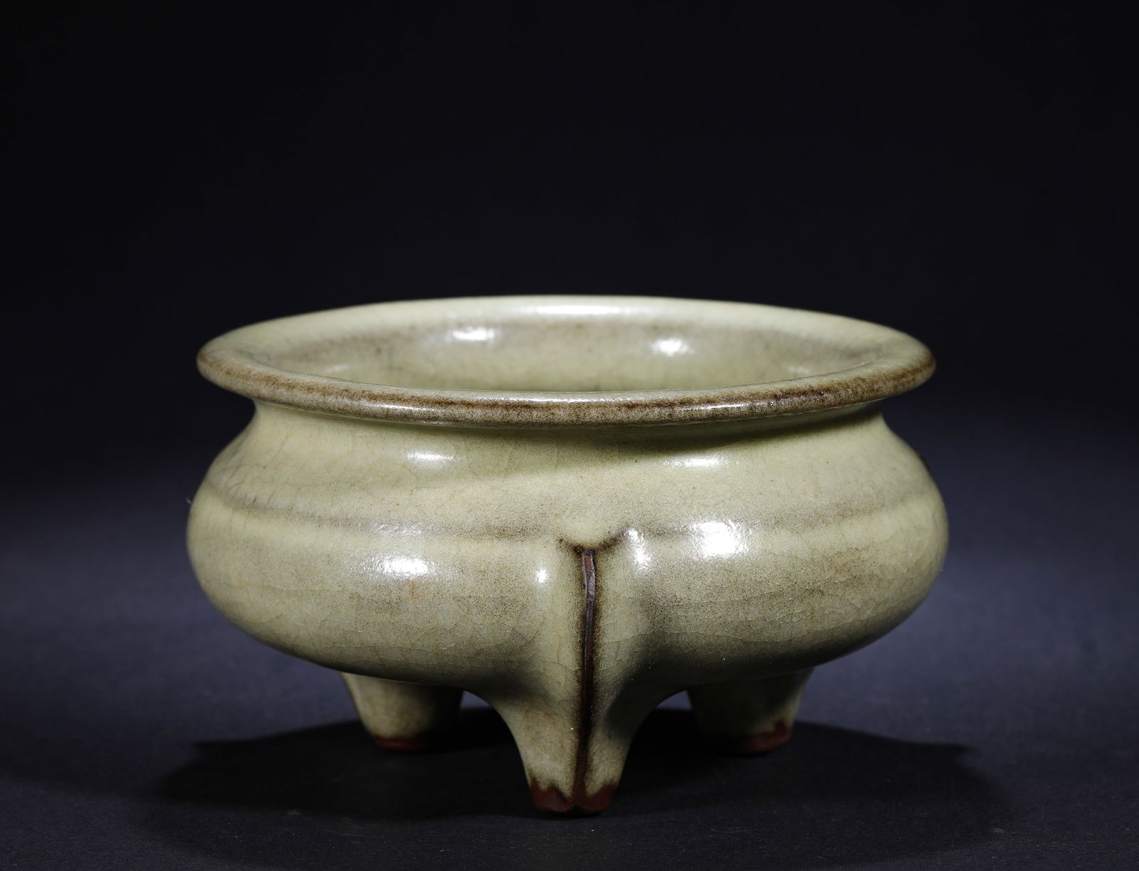 A THREE-LEGGED INCENSE BURNER FROM THE SONG DYNASTY RU KILN (1 of 6)