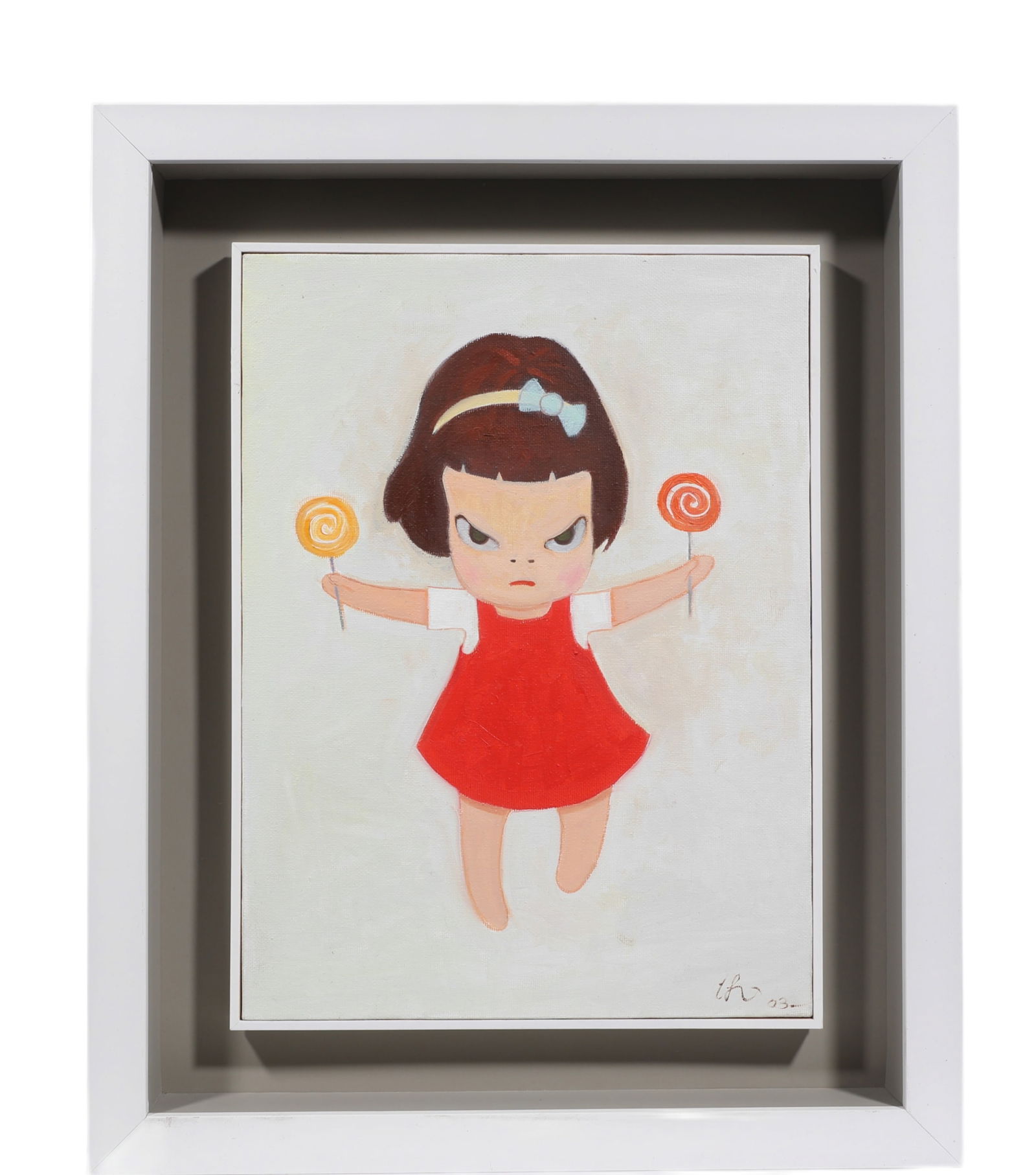 YOSHITOMO NARA (JAPAN, 1959), ATTRIBUTED TO OIL PAINTING: H:40cmW:29cm? H:54.8cmW:44.8cm YOSHITOMO NARA (Japan, 1959). Yoshitomo has become a cult artist, and his works are claimed by the most prestigious galleries. At an auction at Christie's his painting "