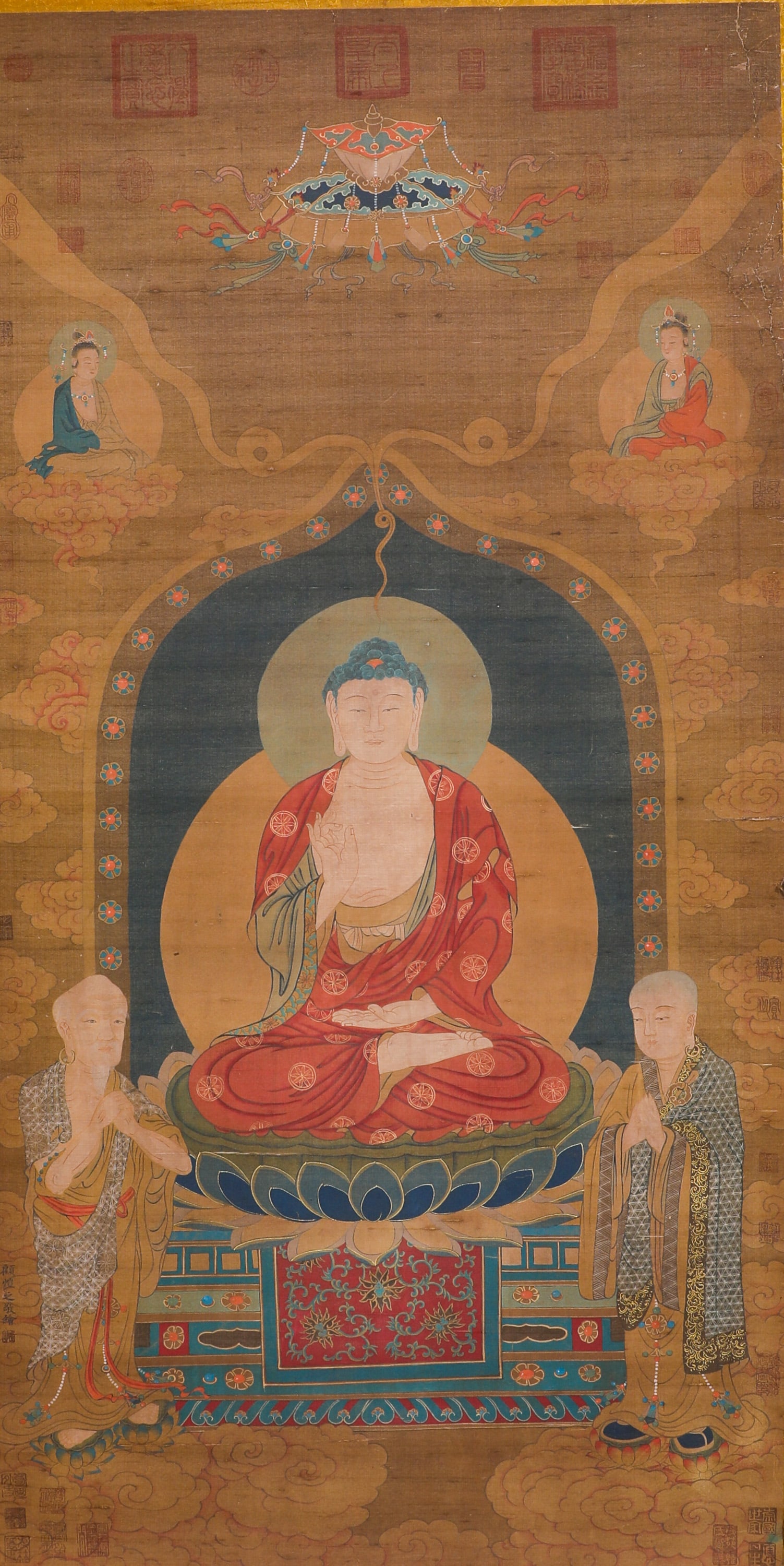 GU KAIZHI, RESPECTFULLY PAINTED BUDDHA STANDING SCROLL: H:148cmW:c76m