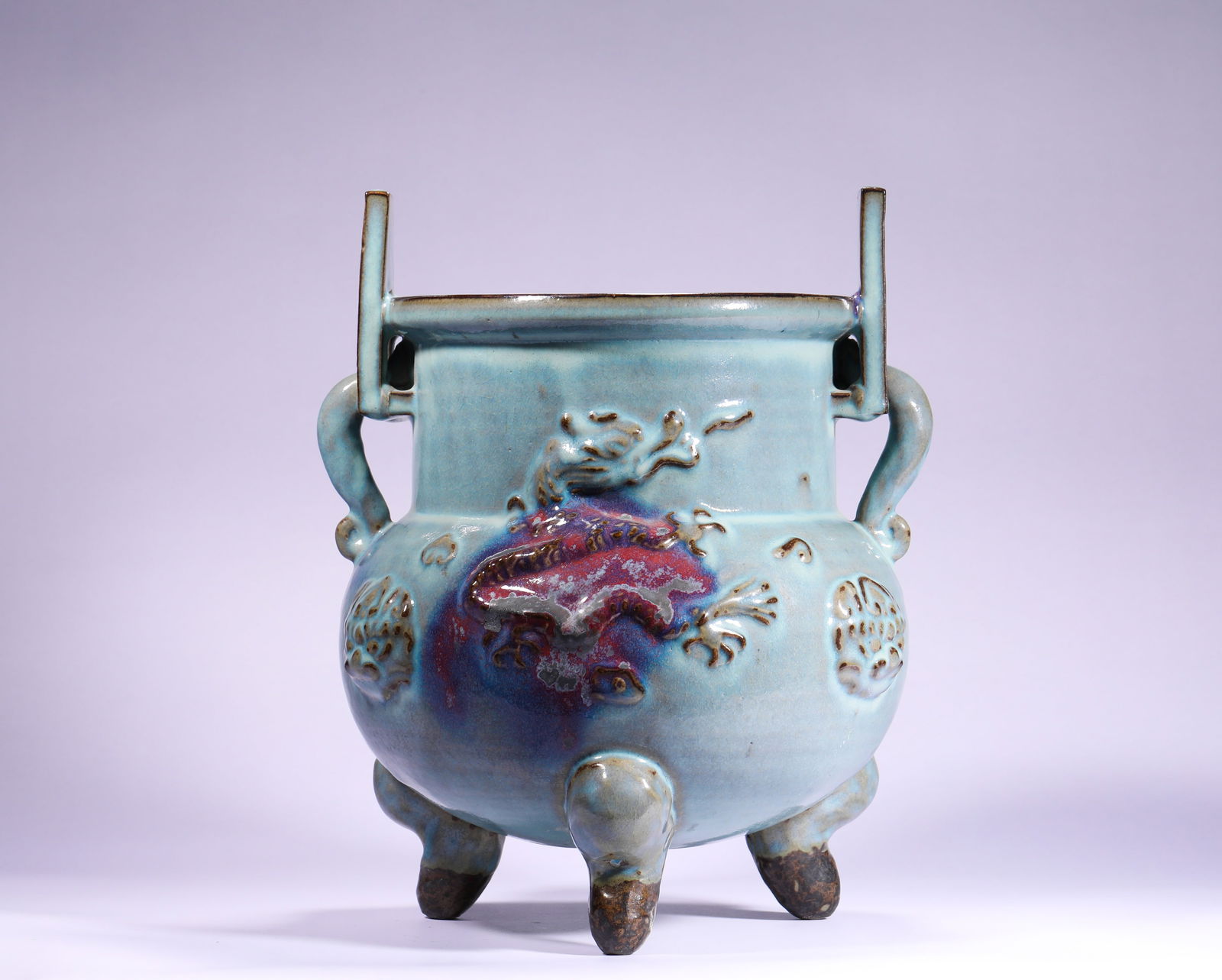 SONG DYNASTY JUN KILN GLAZED INCENSE BURNER: H:37cmD:27cm