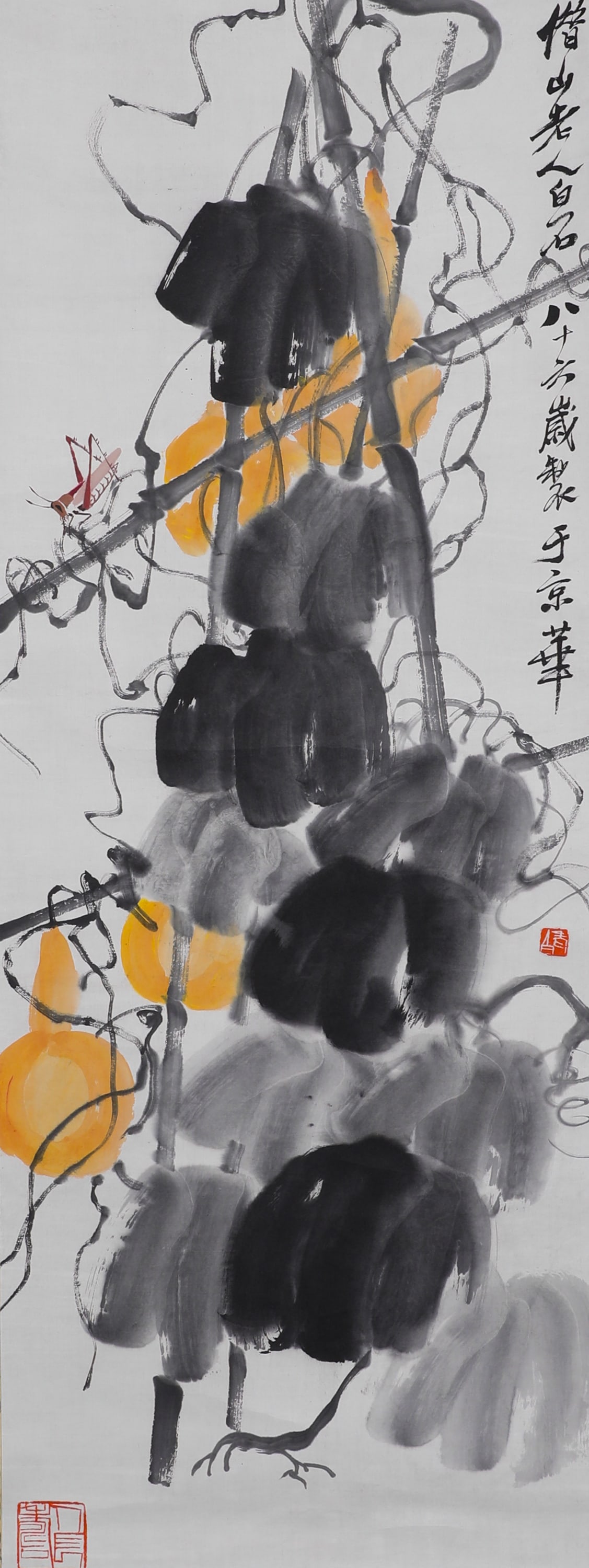 A FINE VERTICAL SCROLL BY QI BAISHI: H:133cmW:50cm