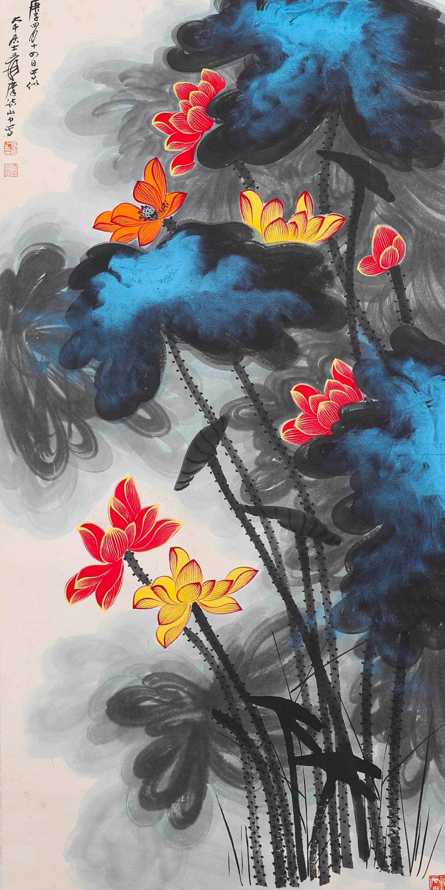 ZHANG DAQIAN'S SPLASH COLOR LOTUS SCROLL (1 of 7)