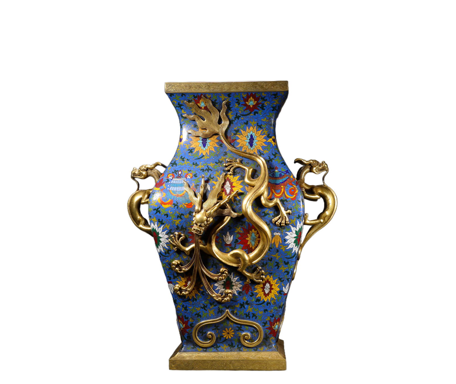 QING DYNASTY, QIANLONG COPPER CLOISONNE ENAMEL FLYING DRAGON VASE (1 of 9)