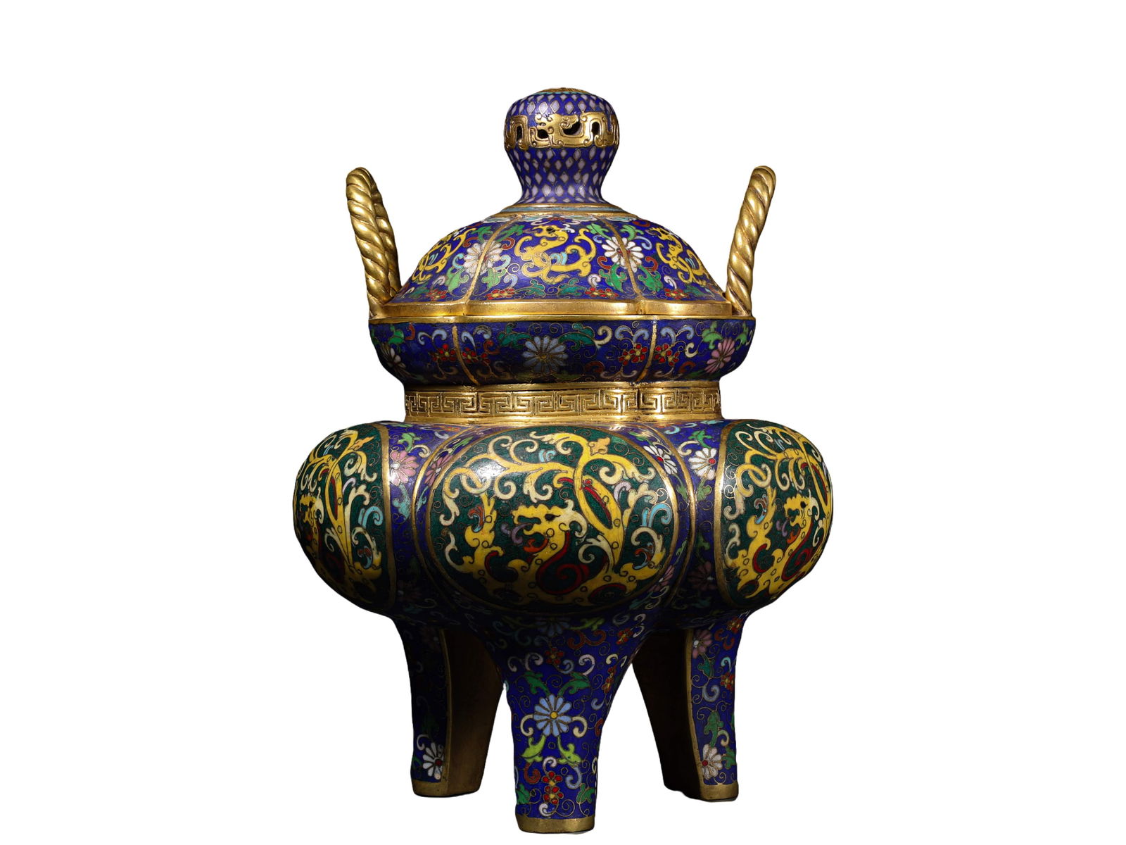 QING DYNASTY, QIANLONG COPPER CLOISONNE ENAMEL CHIMON-SHAPED INCENSE BURNER: H:26cmW:19cmWeight:5250g