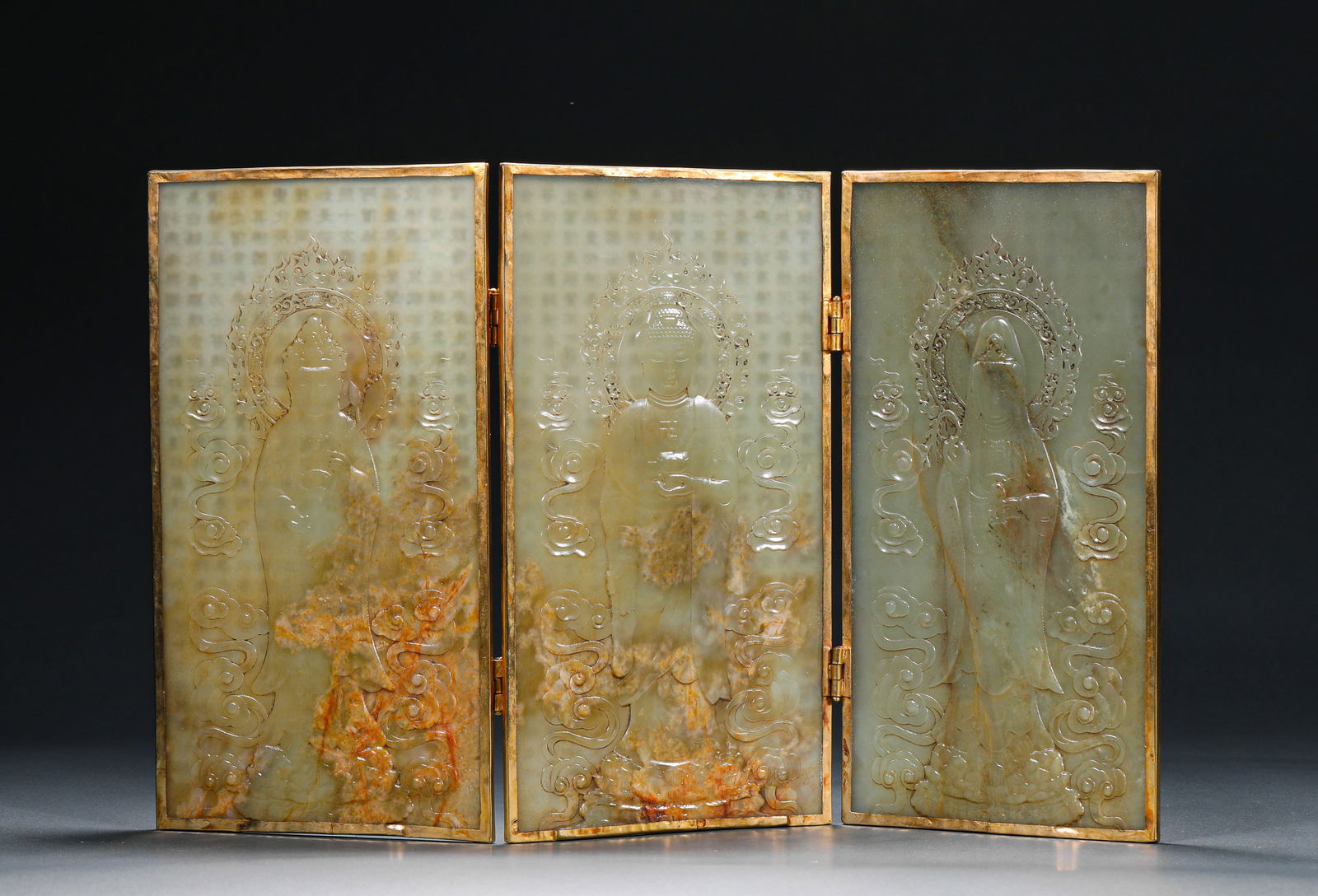 QING DYNASTY, QIANLONG HETIAN JADE SCRIPTURE GUANYIN: H:21cmW:11.5cmWeight:740g
