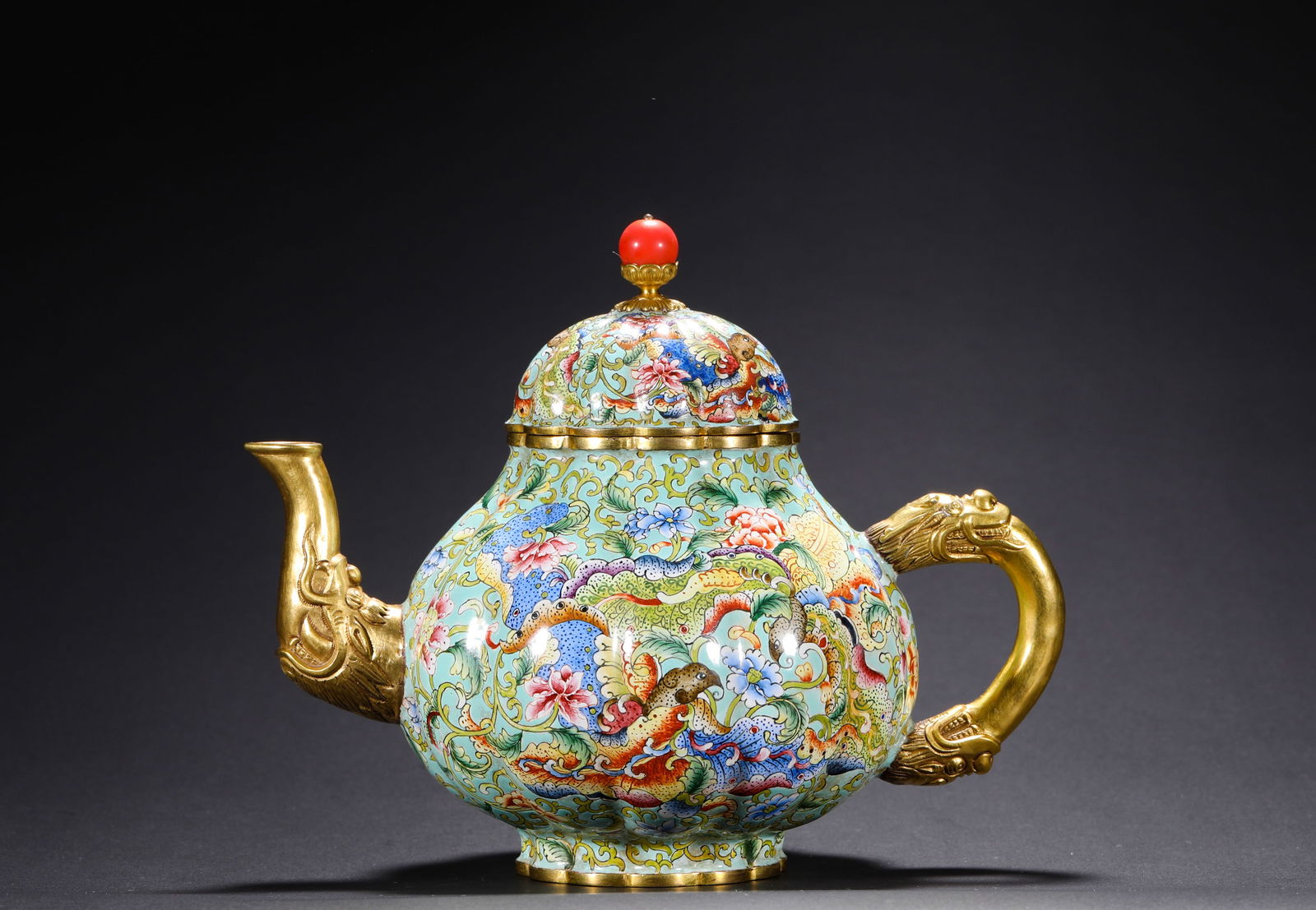 QING DYNASTY, QIANLONG COPPER ENAMEL TEAPOT (1 of 9)