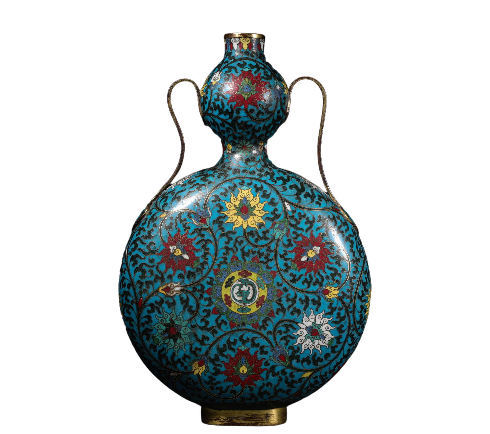 MING DYNASTY COPPER JINGTAI BLUE GEMSTONE PATTERN GOURD VASE (1 of 8)