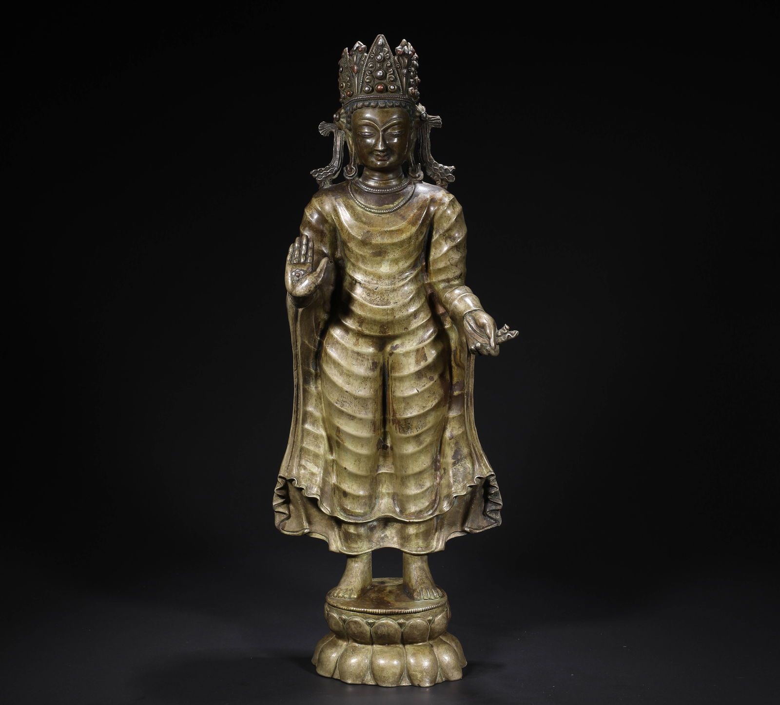 A 14TH-CENTURY GILDED BRONZE STATUE OF THE INCENSE ELEPHANT BUDDHA: H:46cmW:16cmWeight:4800g