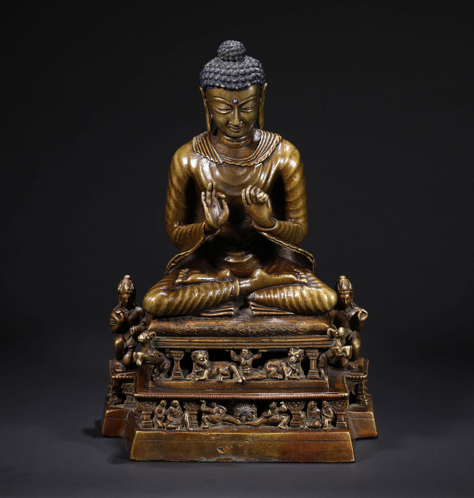15TH-CENTURY ALLOY COPPER STATUE OF SAKYAMUNI BUDDHA: H:30cmW:19.5cmWeight:4460g