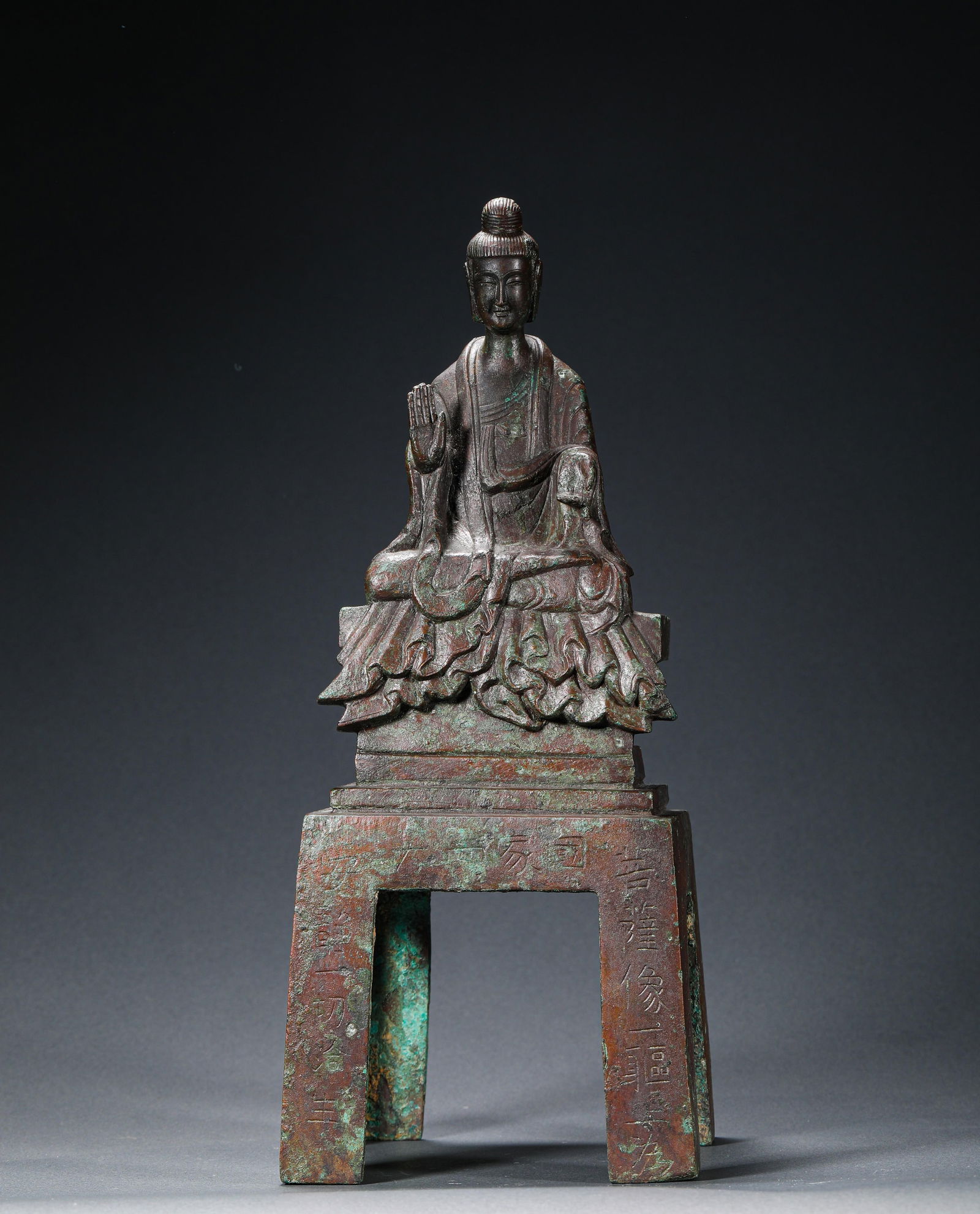 A 4TH-CENTURY COPPER BENCH BUDDHA STATUE (1 of 9)