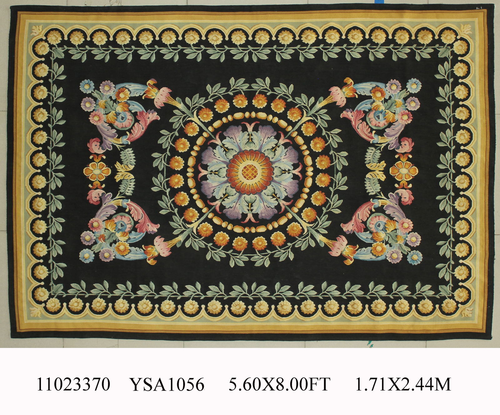 NEW ZEALAND WOOL AUBUSSON FLATWEAVE: 67.32" x 96.06" inches (171.0cm x 244.0cm) | Weight: 8.82 lbs (4000.0 g)NZ Wool cotton warp cotton weft,Aubusson Flatweave, New Zealand WoolHandwoven in wool, this rectangular Aubusson flatweave displ